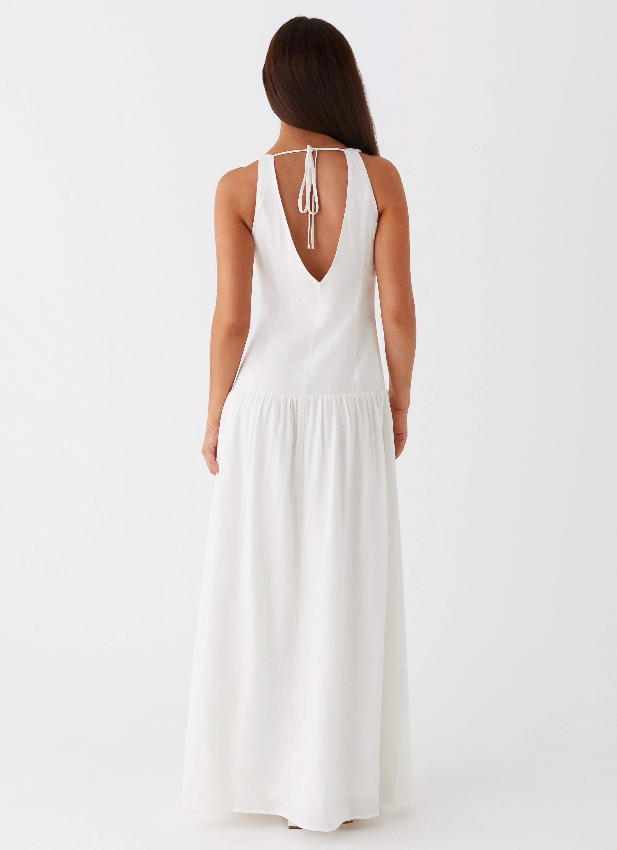 Meggie Linen Maxi Dress - White Day Outfit Sleek Drape