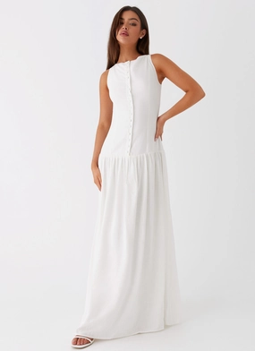 Meggie Linen Maxi Dress - White museum visit