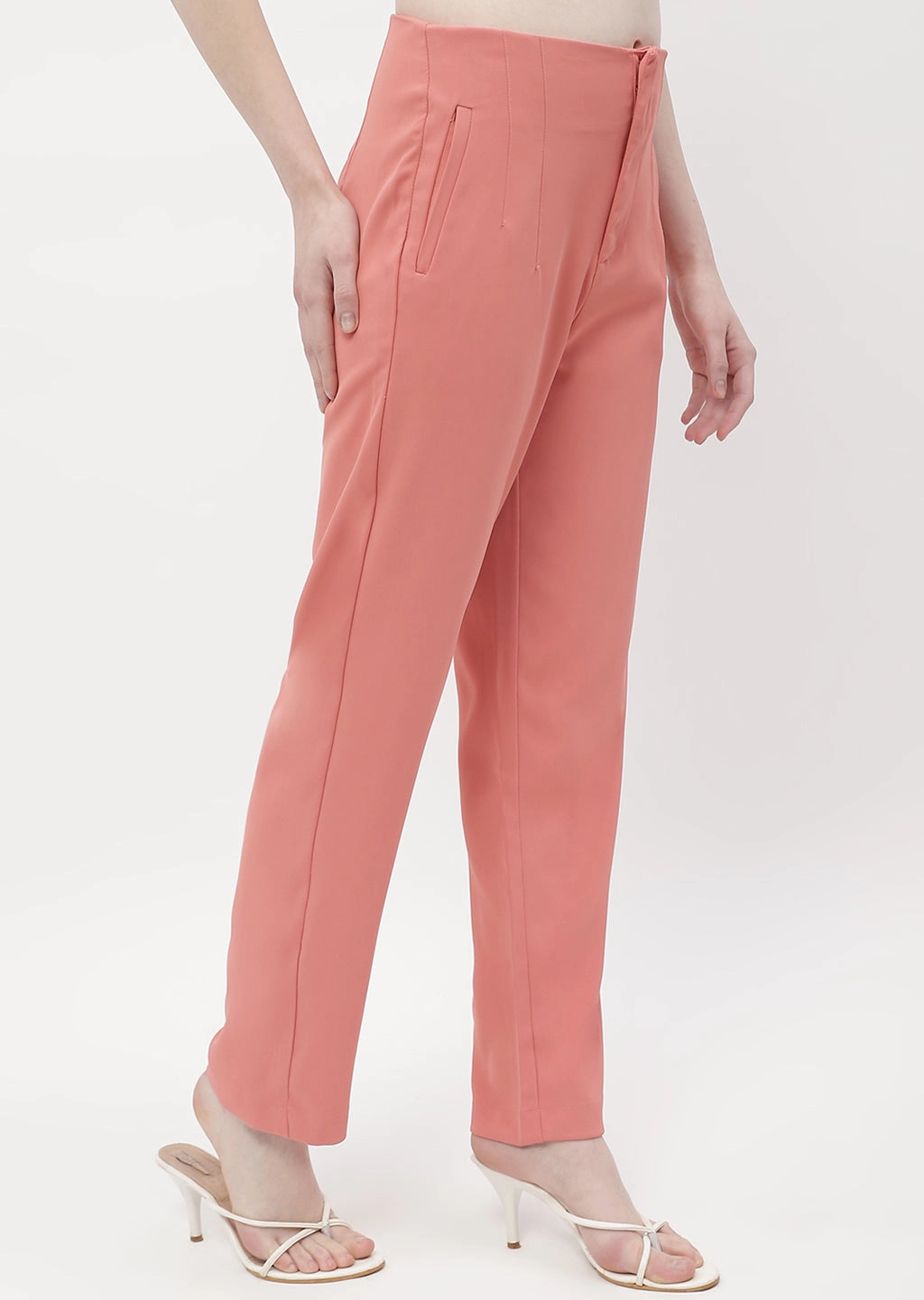 Madame Front Pleated Blush Orange Tapered Trousers Outdoor Use