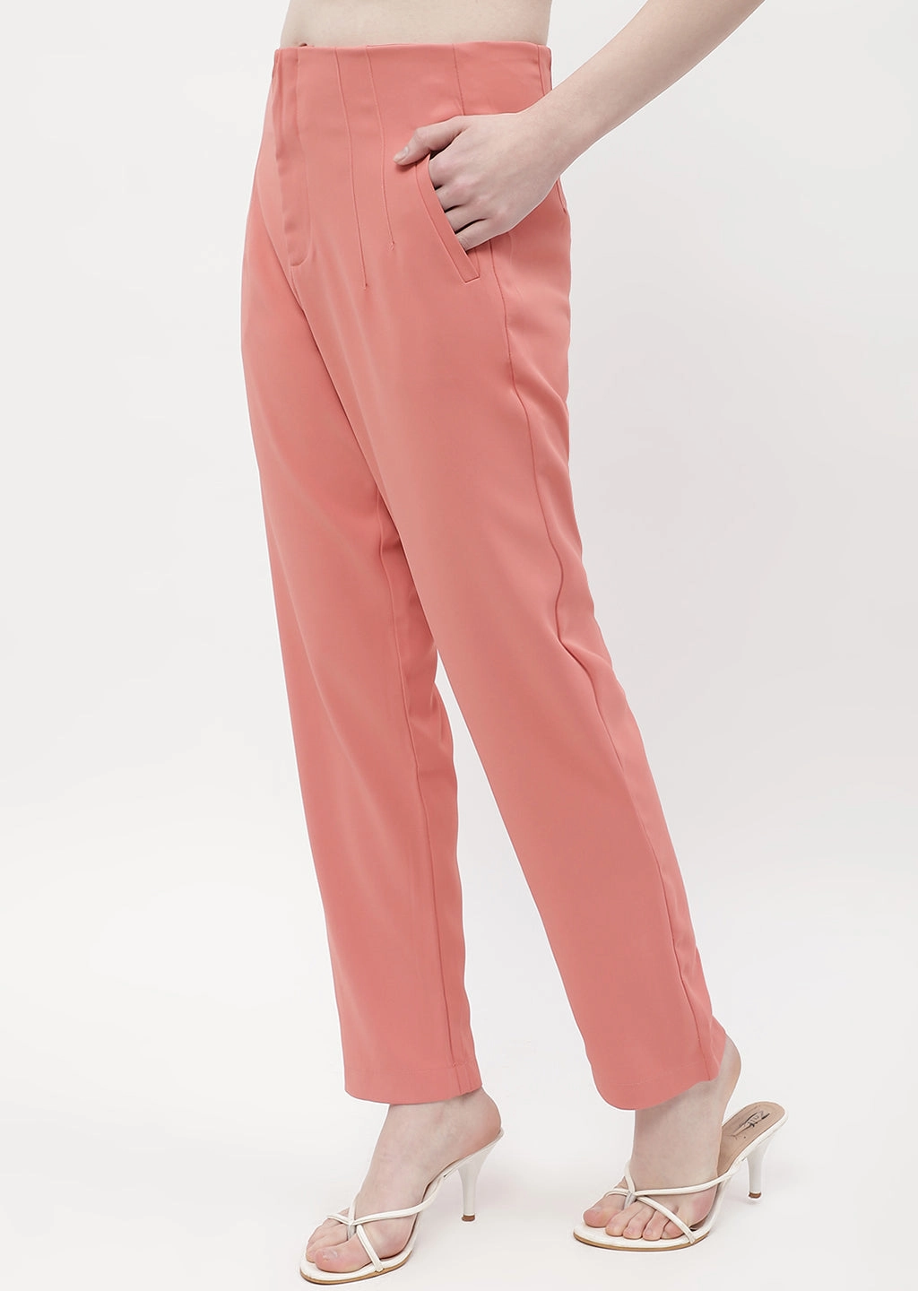 Urban Edge Essential Comfort Madame Front Pleated Blush Orange Tapered Trousers