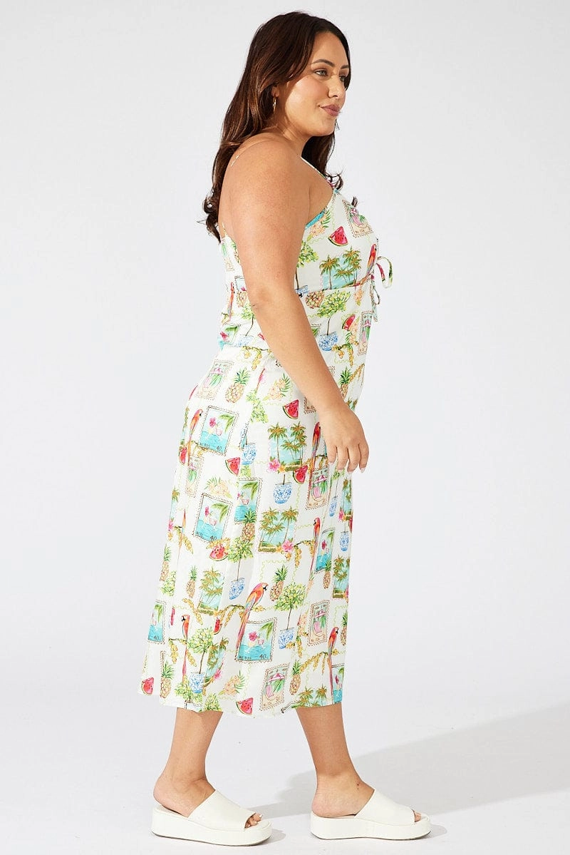 Casual and Smart Multi Abstract Midi Dress Drawstring Front Holiday Print