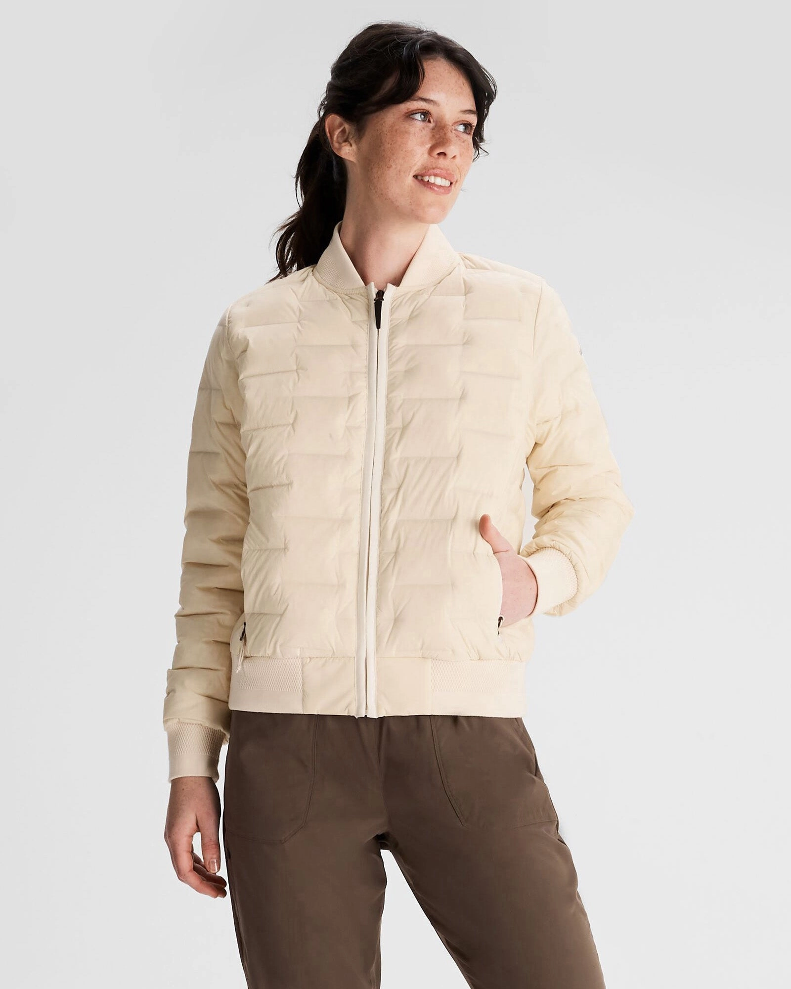 Women's Federate Stretch Down Bomber Jacket - Natural Flexible Side Gussets