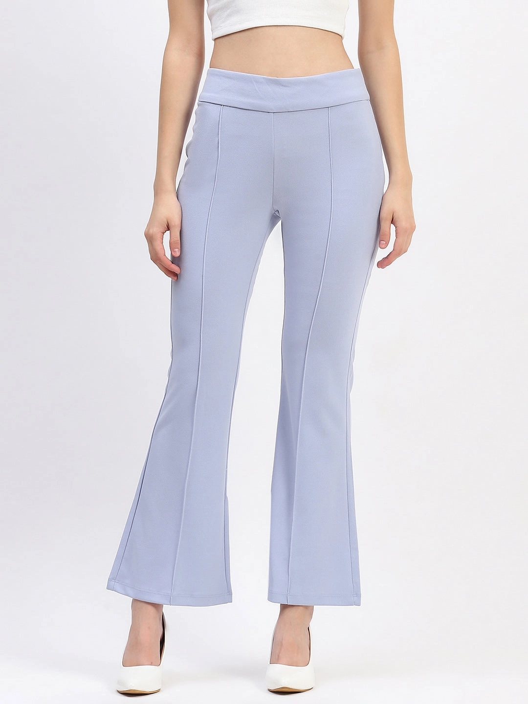 Madame Pleated Elasticated Waist Solid Sky Trousers All Use Core Ease