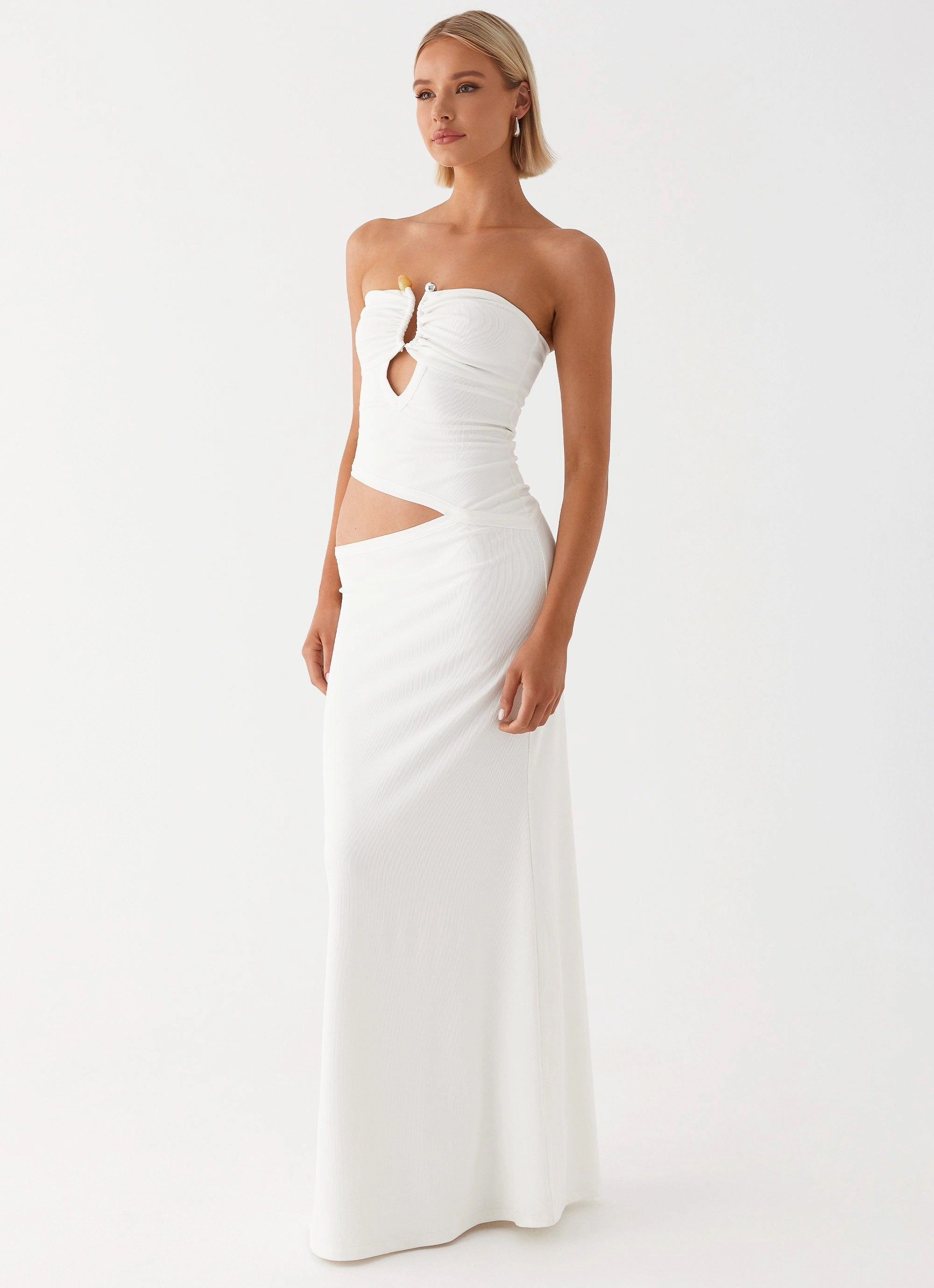 Bow-Detail Wild Roses Maxi Dress - White