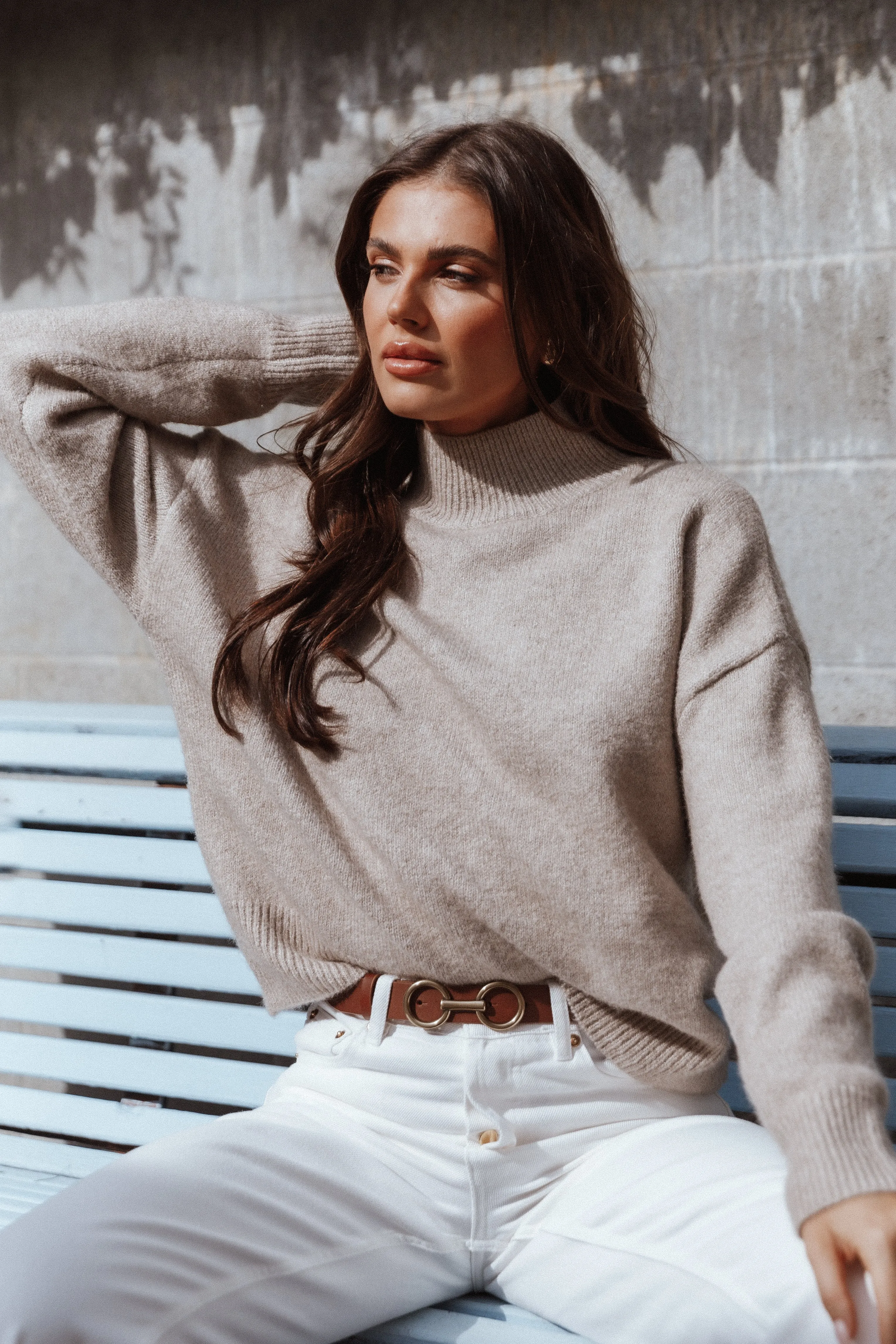 Brianna Mockneck Knit Sweater - Beige OekoTex Certified