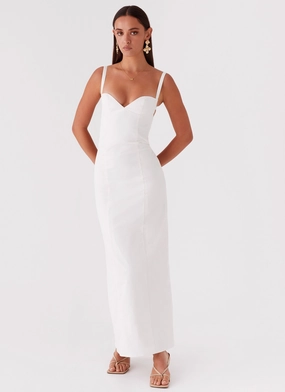 Naomi Backless Maxi Dress - Off White Heart Glow Natural Light