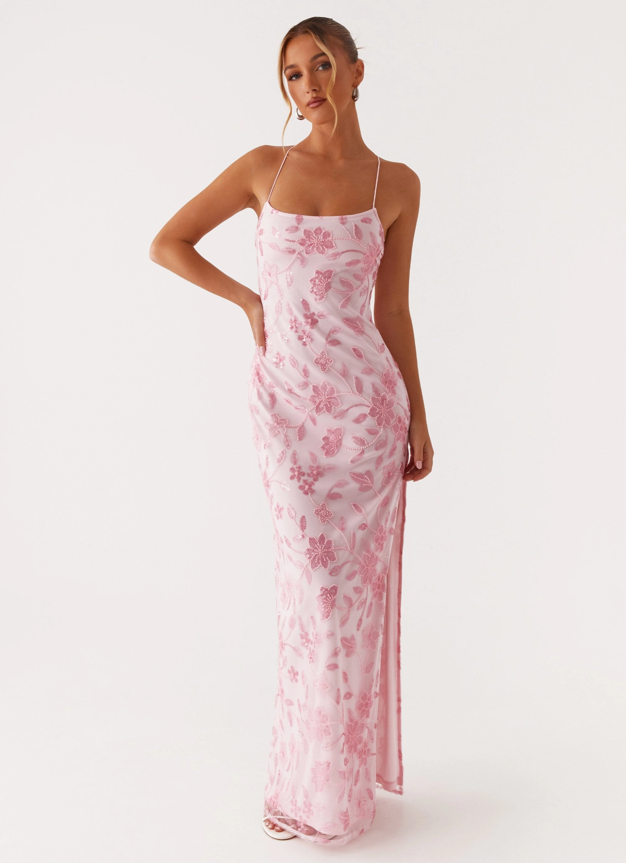 Bright Lights Beaded Maxi Dress - Pink Urban Style