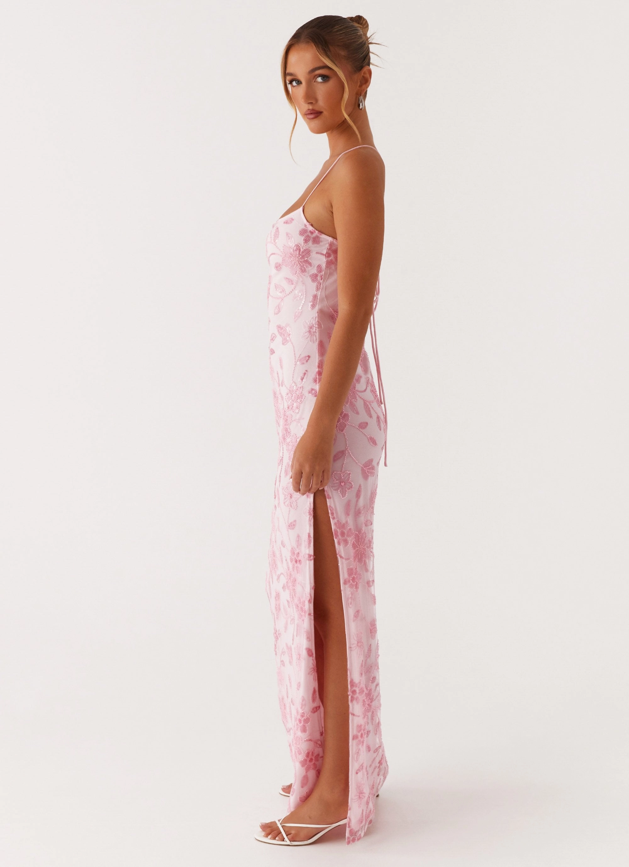 Pure Elegance Dressy Yet Comfortable Bright Lights Beaded Maxi Dress - Pink