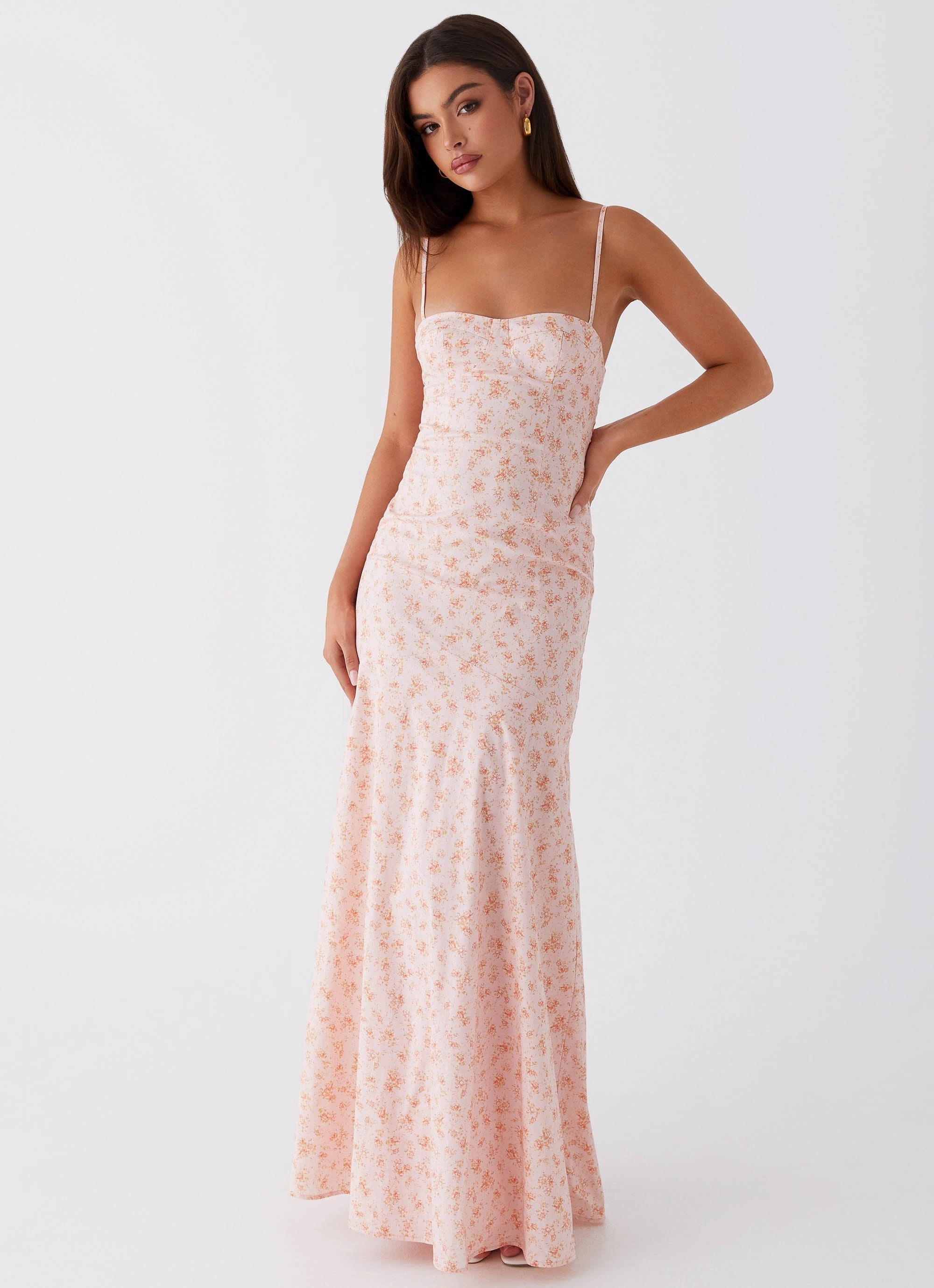 Britney Maxi Dress - Pink Ditsy Floral Chic Look Vibrant Layer