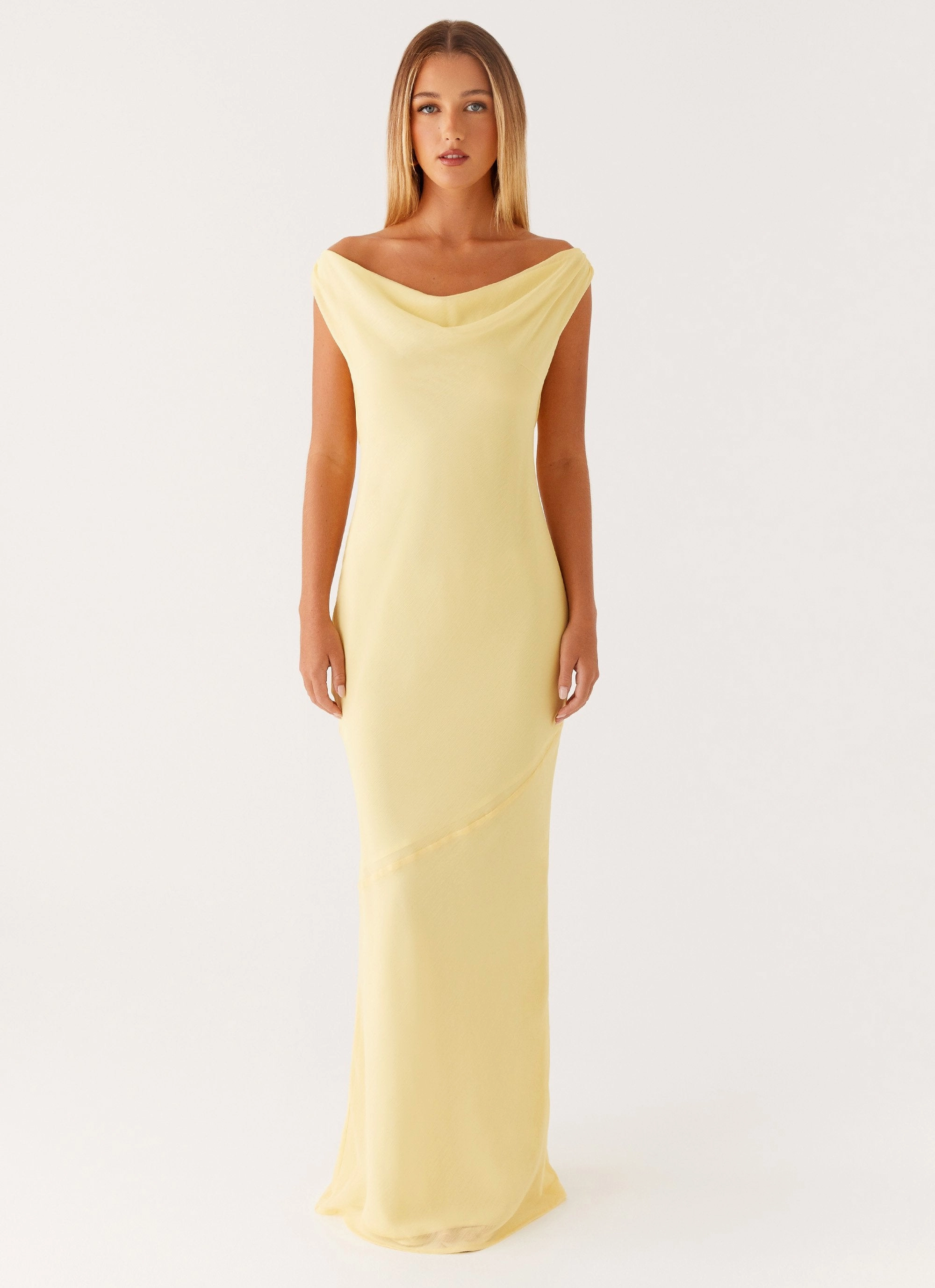 Minimalist Design Casual and Comfy Brittany Chiffon Maxi Dress - Pastel Yellow