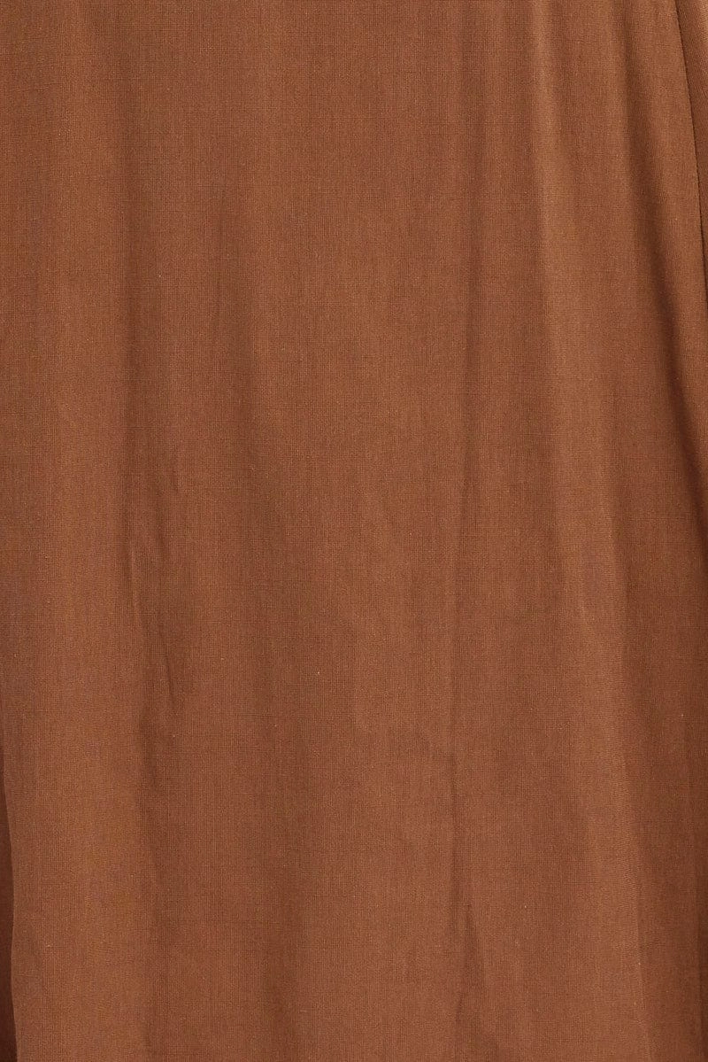 Brown Tie Front Button Midi Dress Cool Form Youthful Style