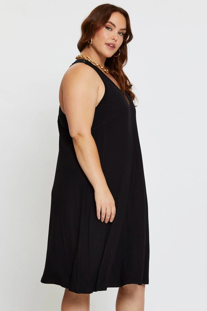 Black Smock Dress V-neck Sleeveless Elegant Silhouette
