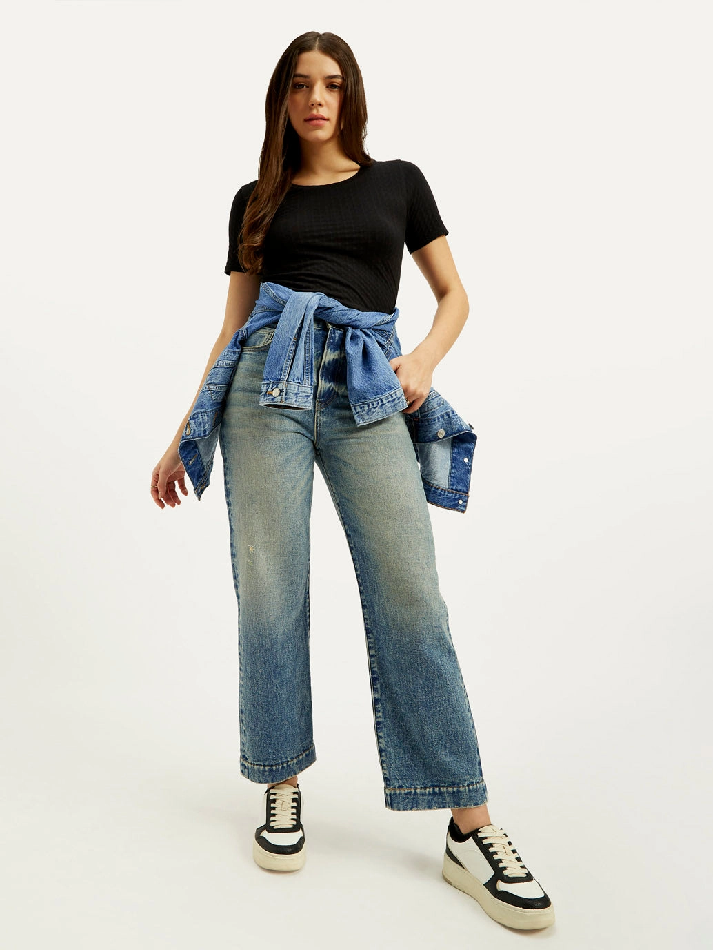 Women's Blue Ribcage Straight Fit High Rise Jeans Formal Fashion Lover