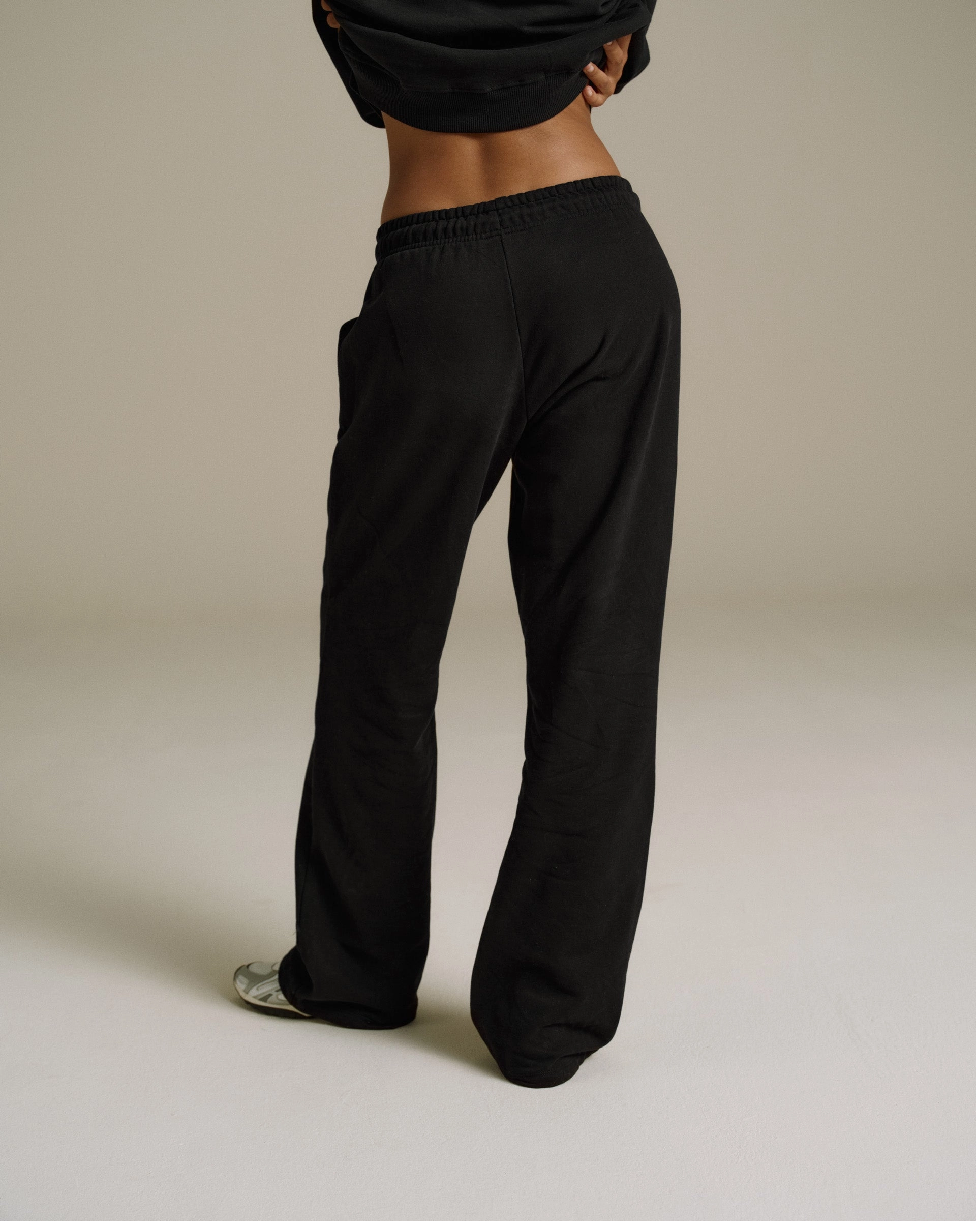 Functional Waist Varsity Loose Fit Straight Leg Sweatpants - Black