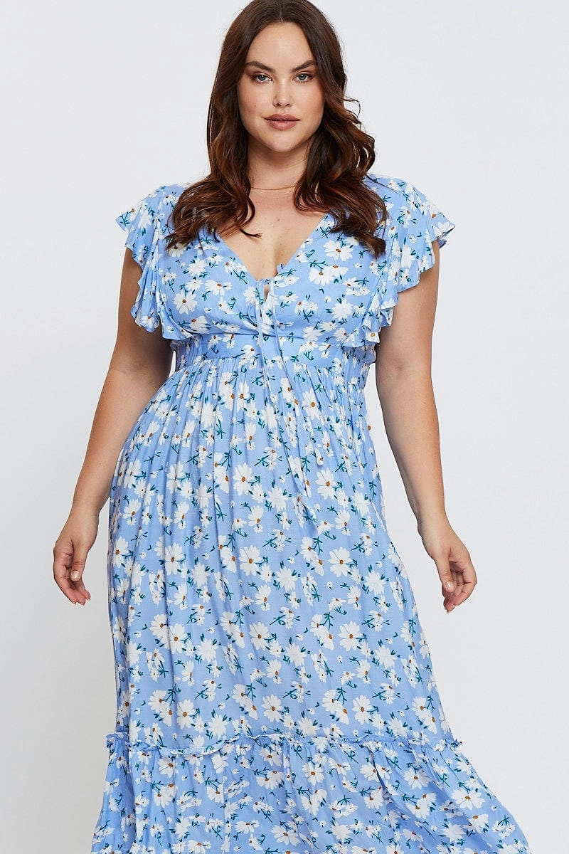 Daily Mood Floral Print Maxi Dress V-neck Short Sleeve