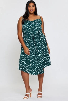 Office Cool Petite Chic Geo Print Midi Satin Dress Cowl Neck Sleeveless