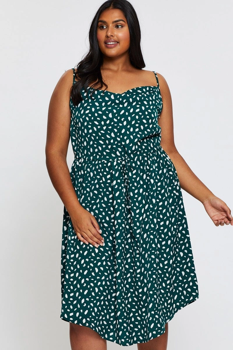 Feel Good Simple Chic Geo Print Midi Satin Dress Cowl Neck Sleeveless