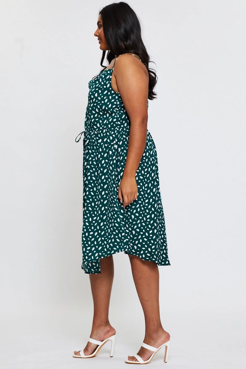 Dreamy Drape Geo Print Midi Satin Dress Cowl Neck Sleeveless