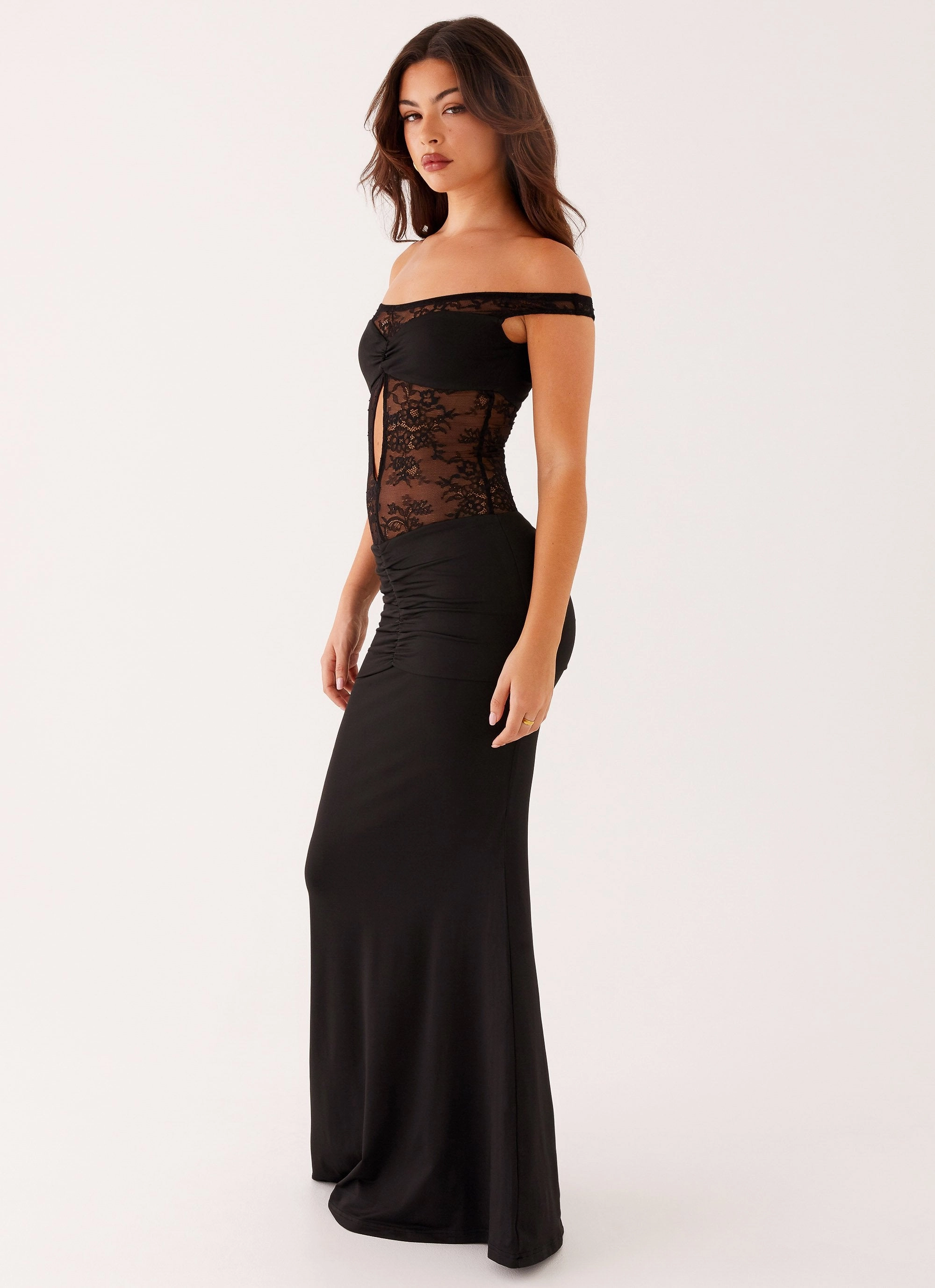 Romantic-Detail Layer Safe Virgo Maxi Dress - Black