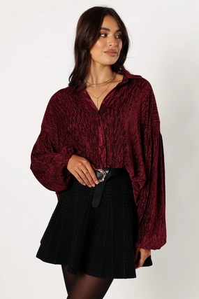 Cadence Long Sleeve Top - Burgundy Chill Wear