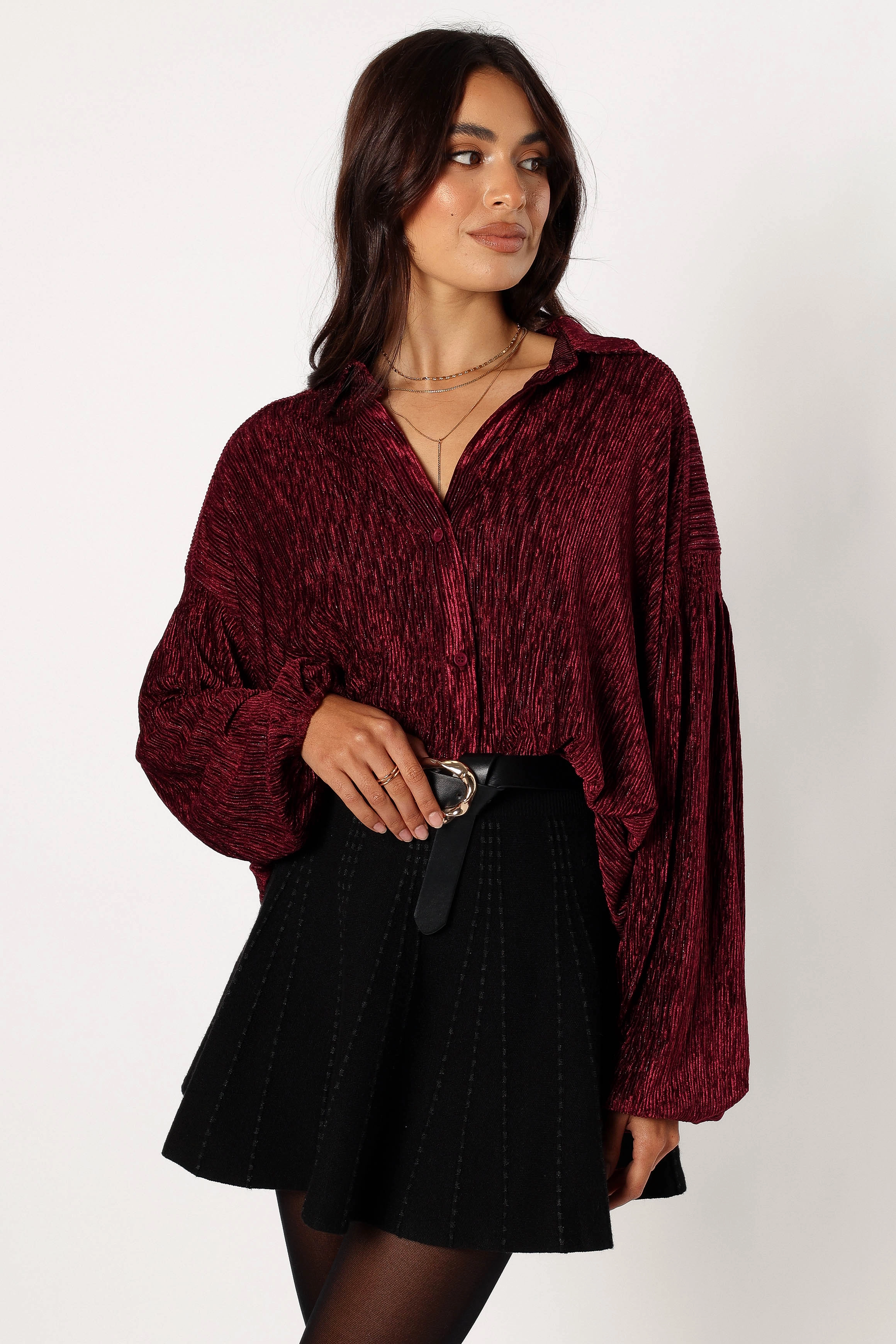 Cadence Long Sleeve Top - Burgundy Chill Wear