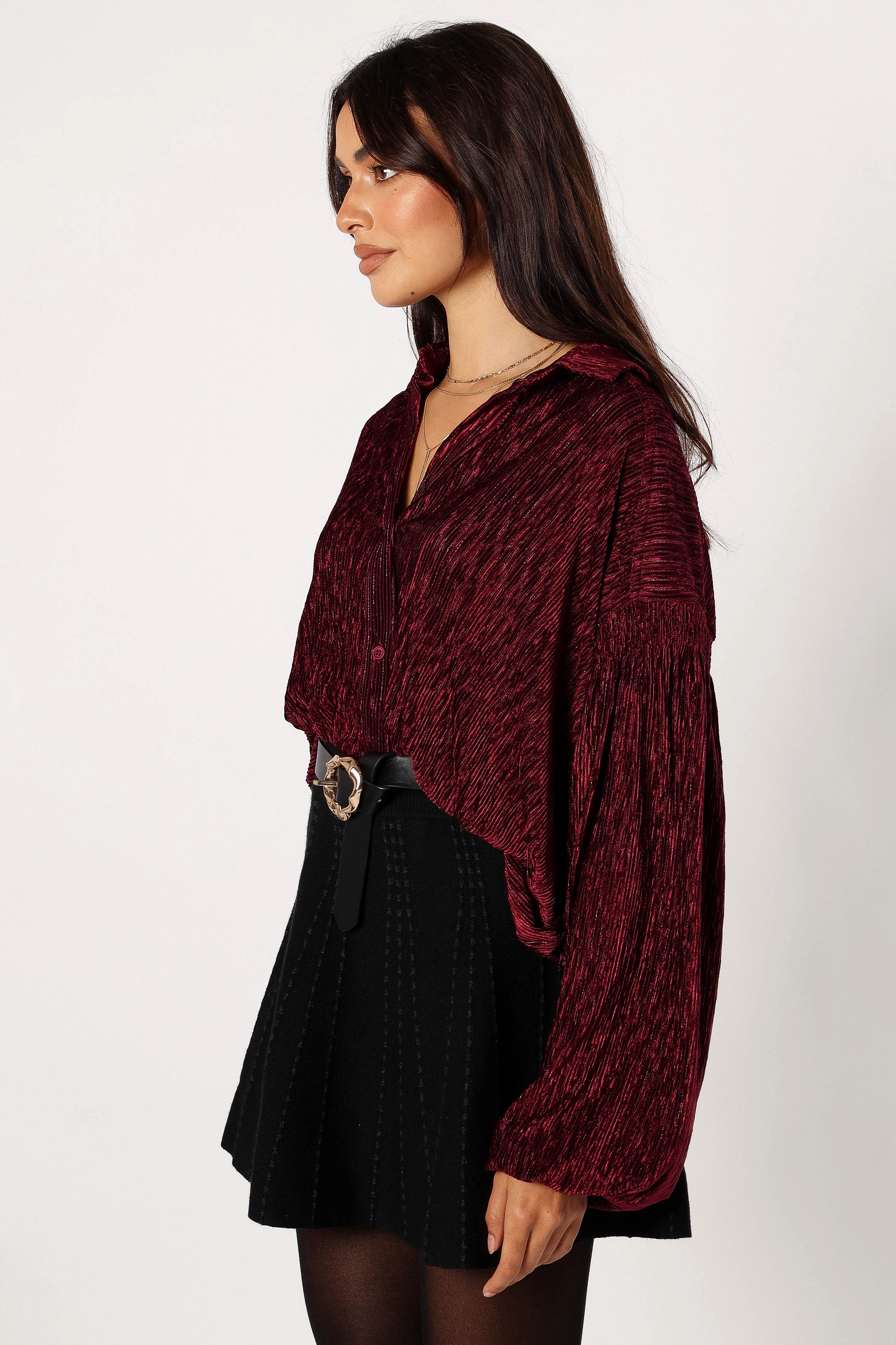 Cadence Long Sleeve Top - Burgundy Customizable Option Adjustable Cuff Closure