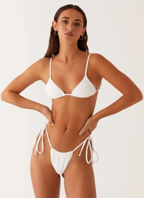Calista Bikini Bottoms - White Beach Retreat Abrasion Resistant Zipper