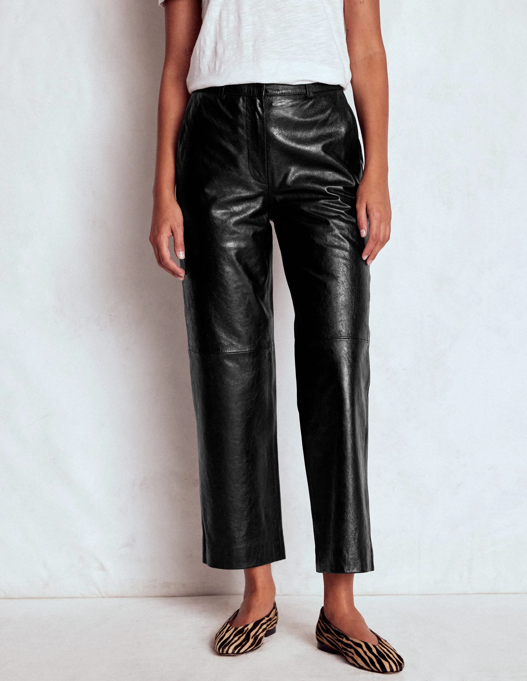 Long Use Canonbury Leather Trousers-BLACK