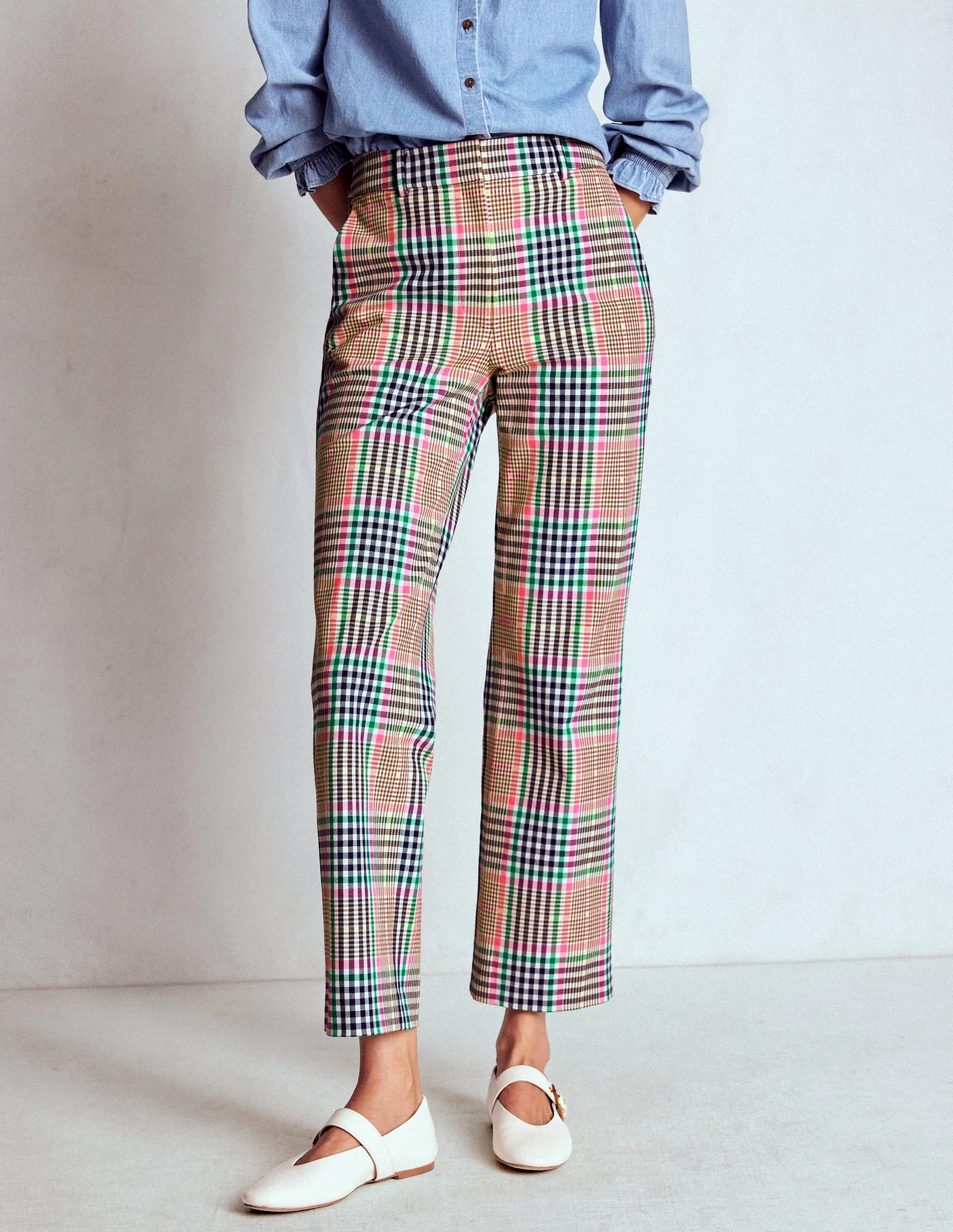 Canonbury Tailored Trousers-Brown,Rose Pink and Navy Check Fit Comfort All Occasion