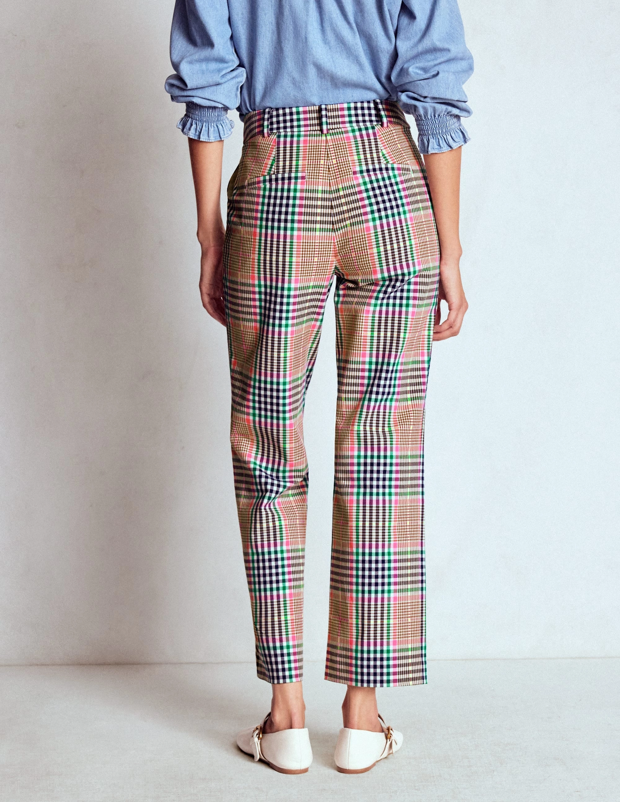 Canonbury Tailored Trousers-Brown,Rose Pink and Navy Check Work Essential Casual Fit Design