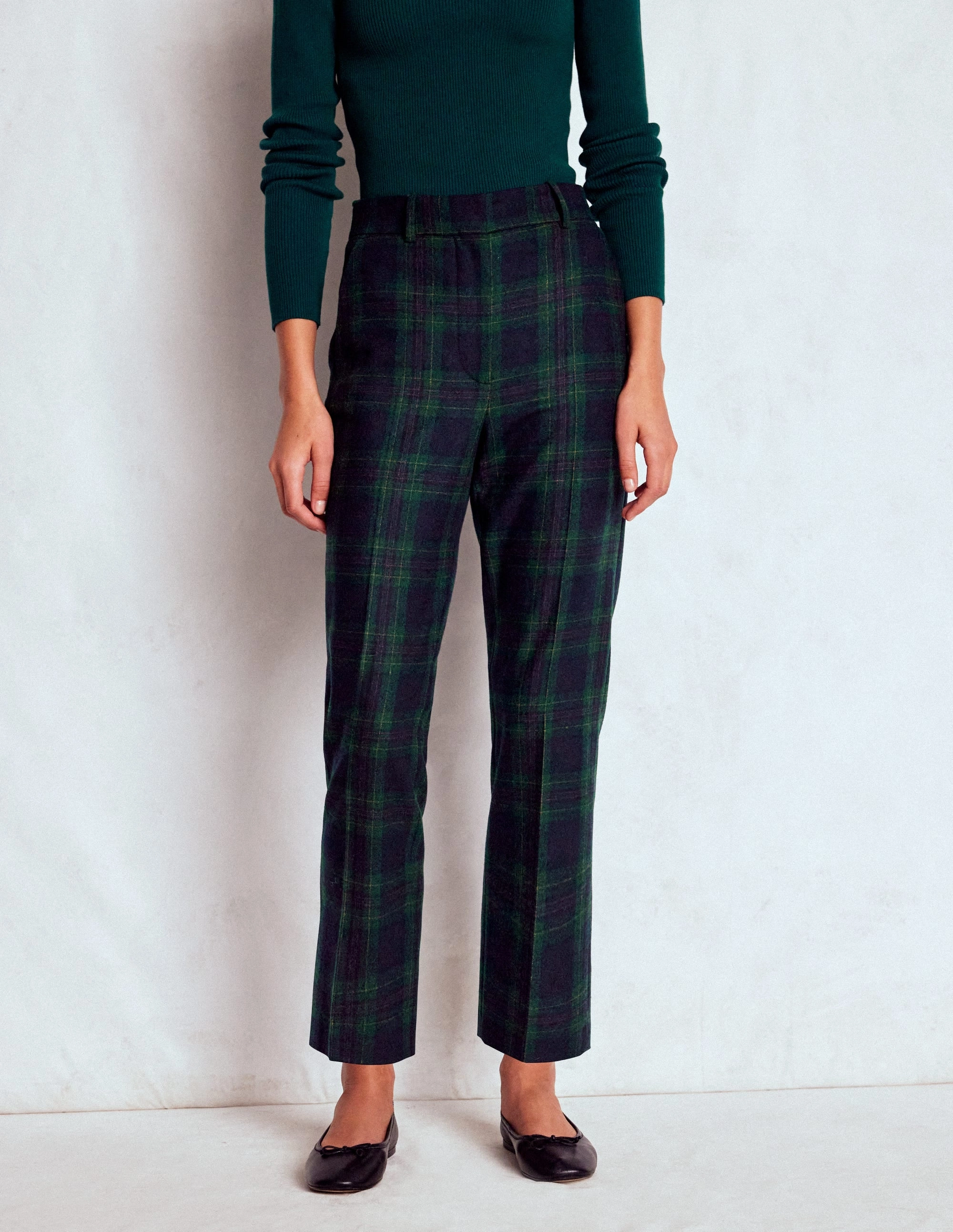 Canonbury Wool Trousers-Navy and Green Tonal Check Breath Friendly