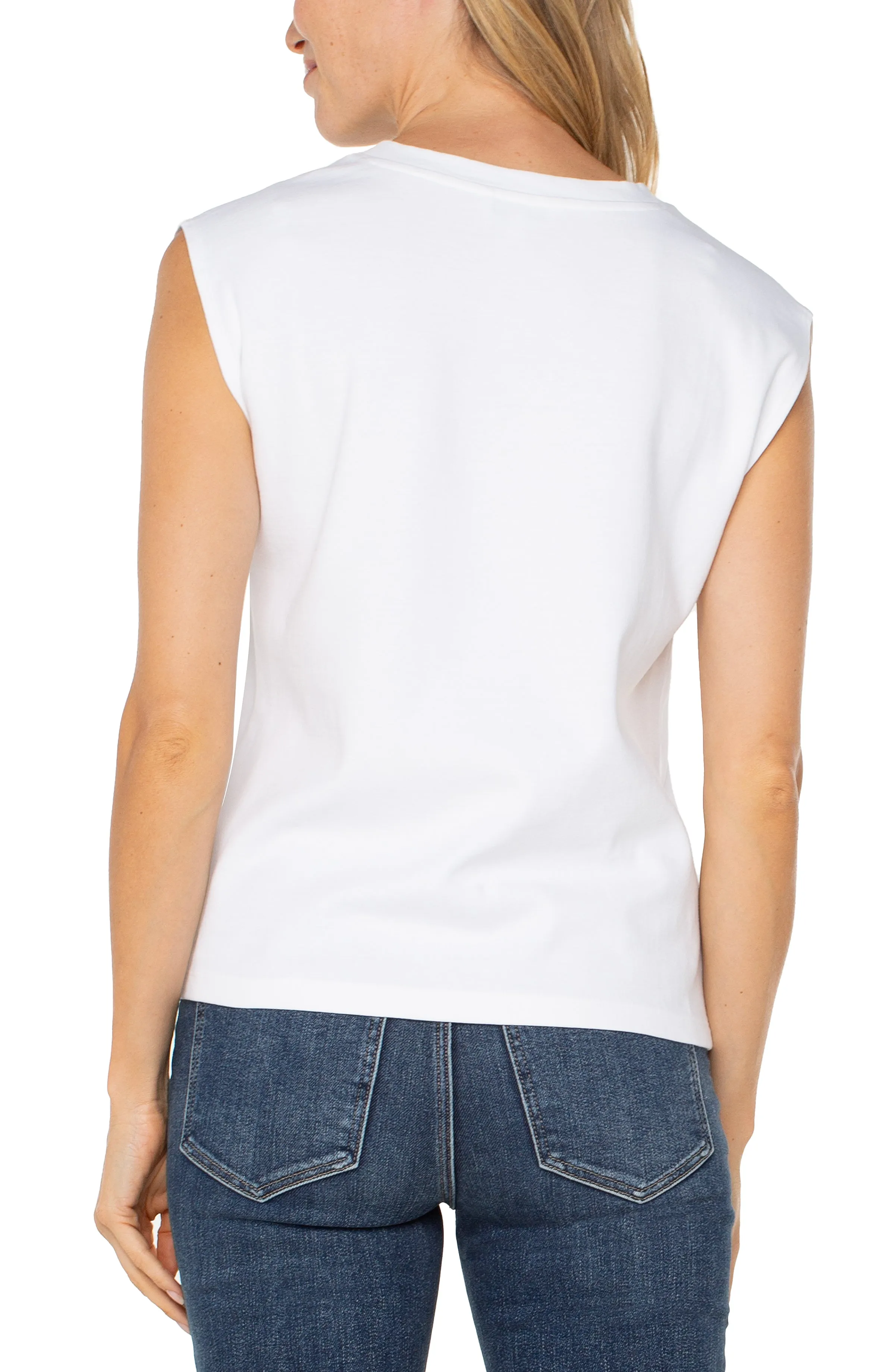 Light and Comfortable Comfy Essentials Wear Cap Sleeve V-neck Top With Embroidery | White Classic - essential