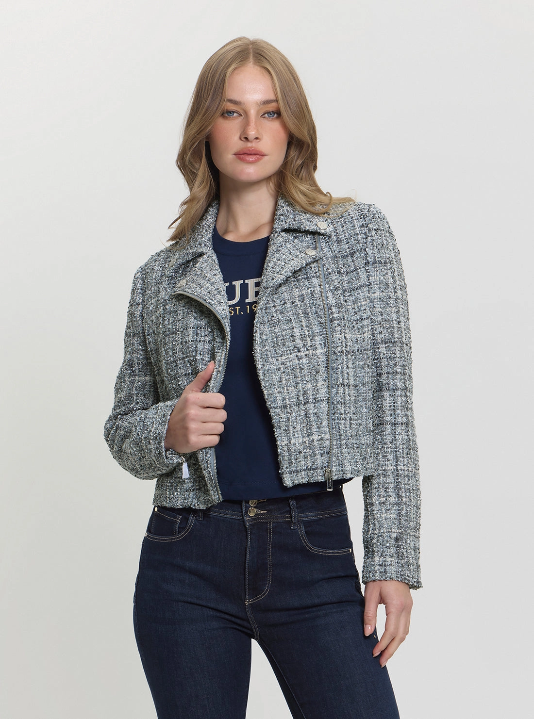 Autumn Layers Black Sadie Tweed Moto Jacket