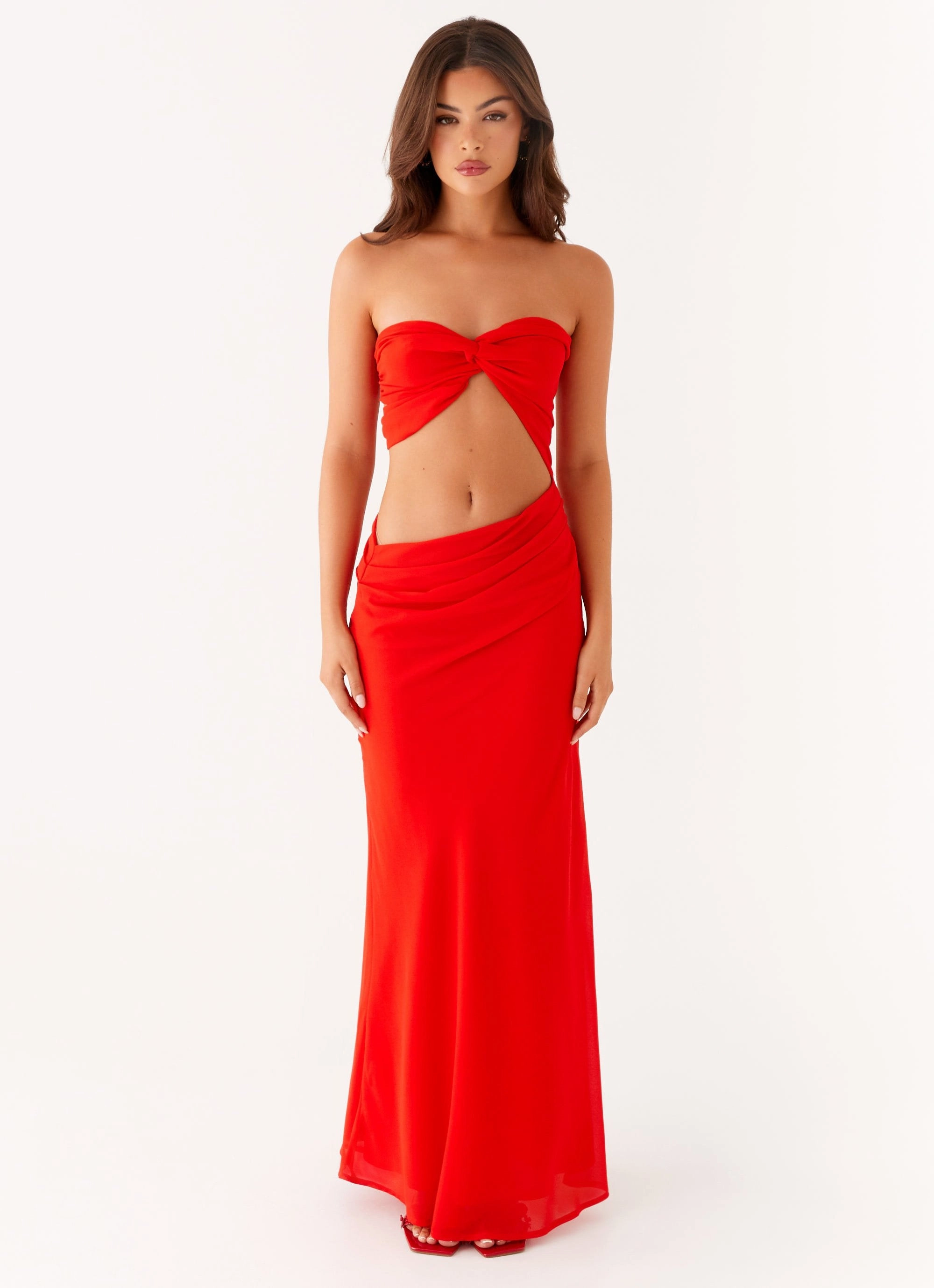 Water-resistant Belt Waist Carla Maxi Dress - Red