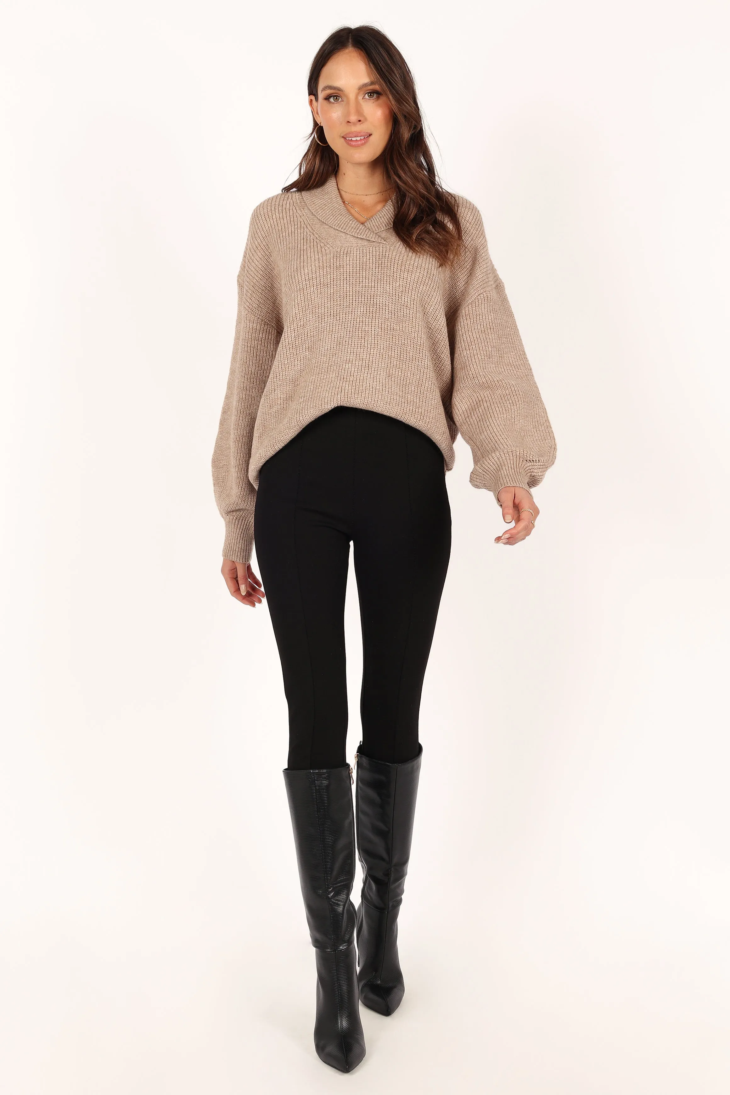 Lounge Outfit Carly Collar Knit Sweater - Oatmeal