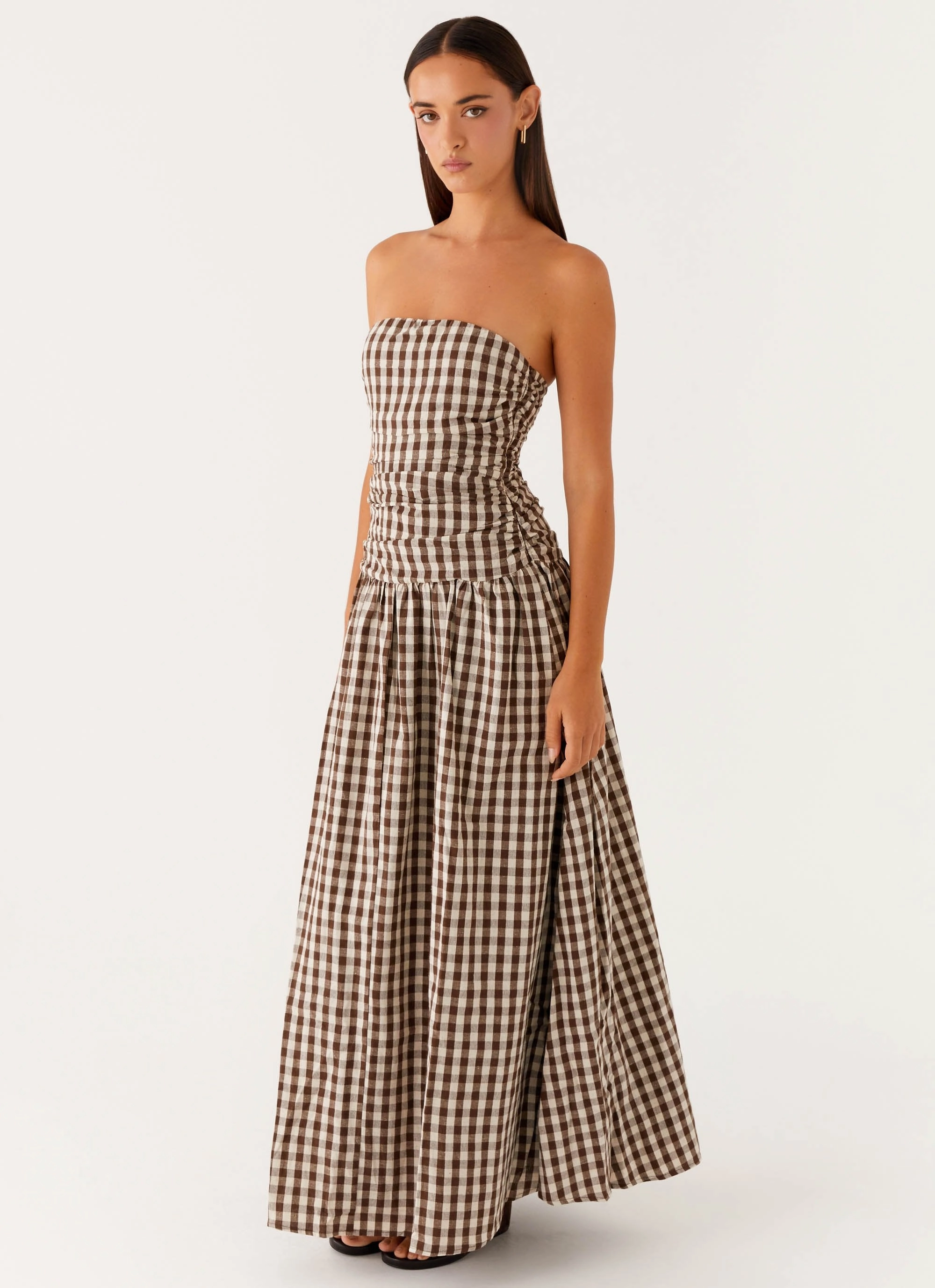 Cozy Energy Carmel Maxi Dress - Brown Gingham