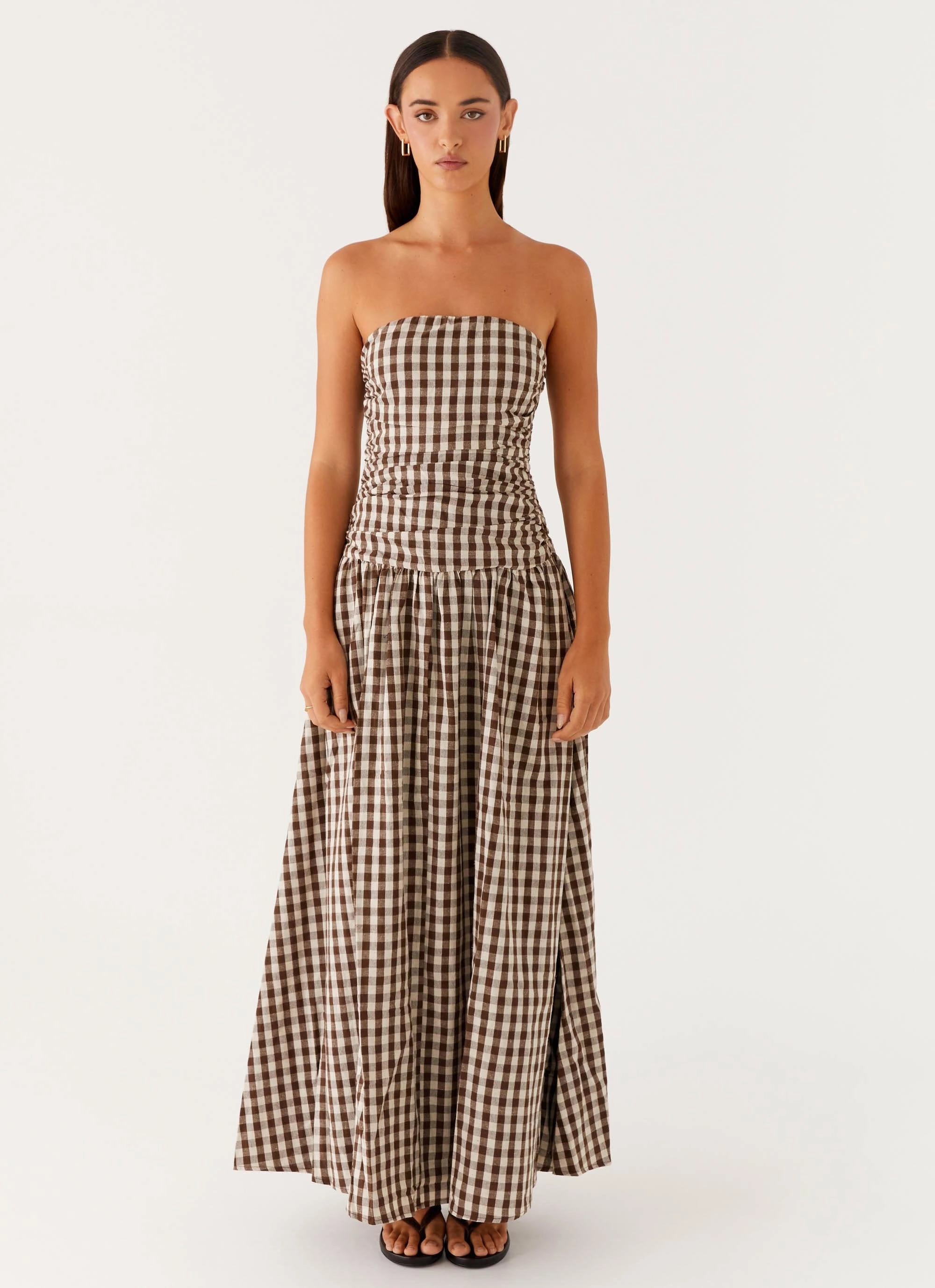 London Cool Carmel Maxi Dress - Brown Gingham