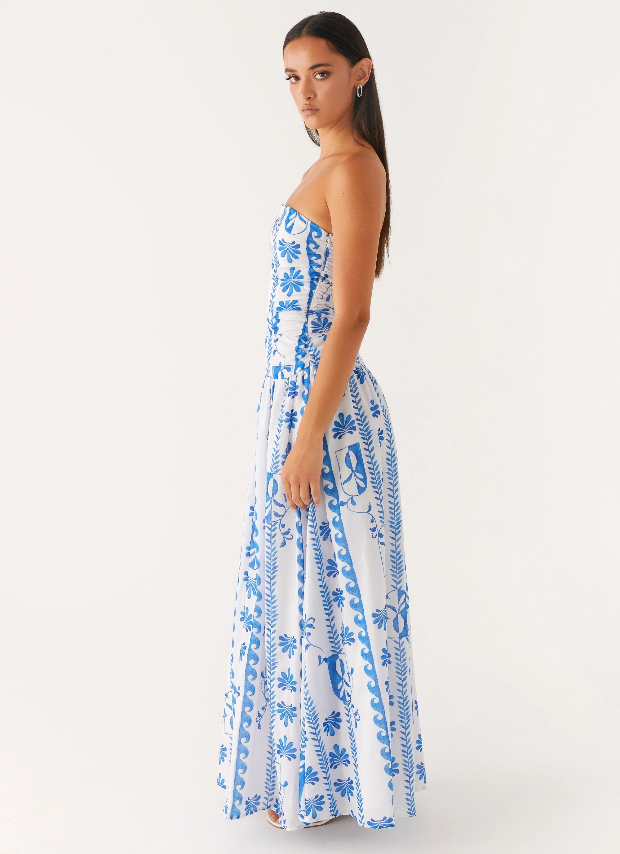 Effortless Mood Carmel Maxi Dress - Floral Wave