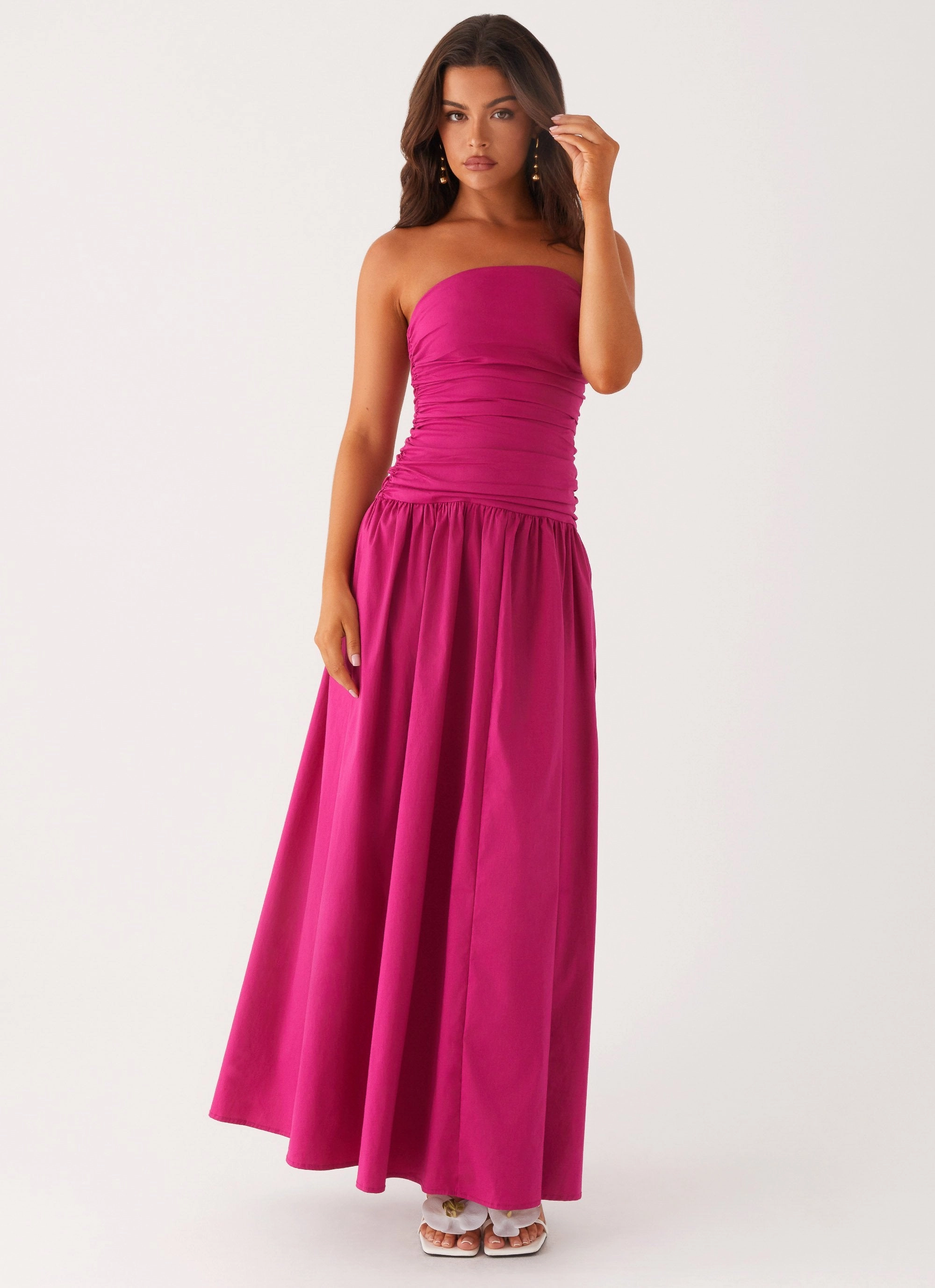 Pleat-Front Carmel Maxi Dress - Fuchsia