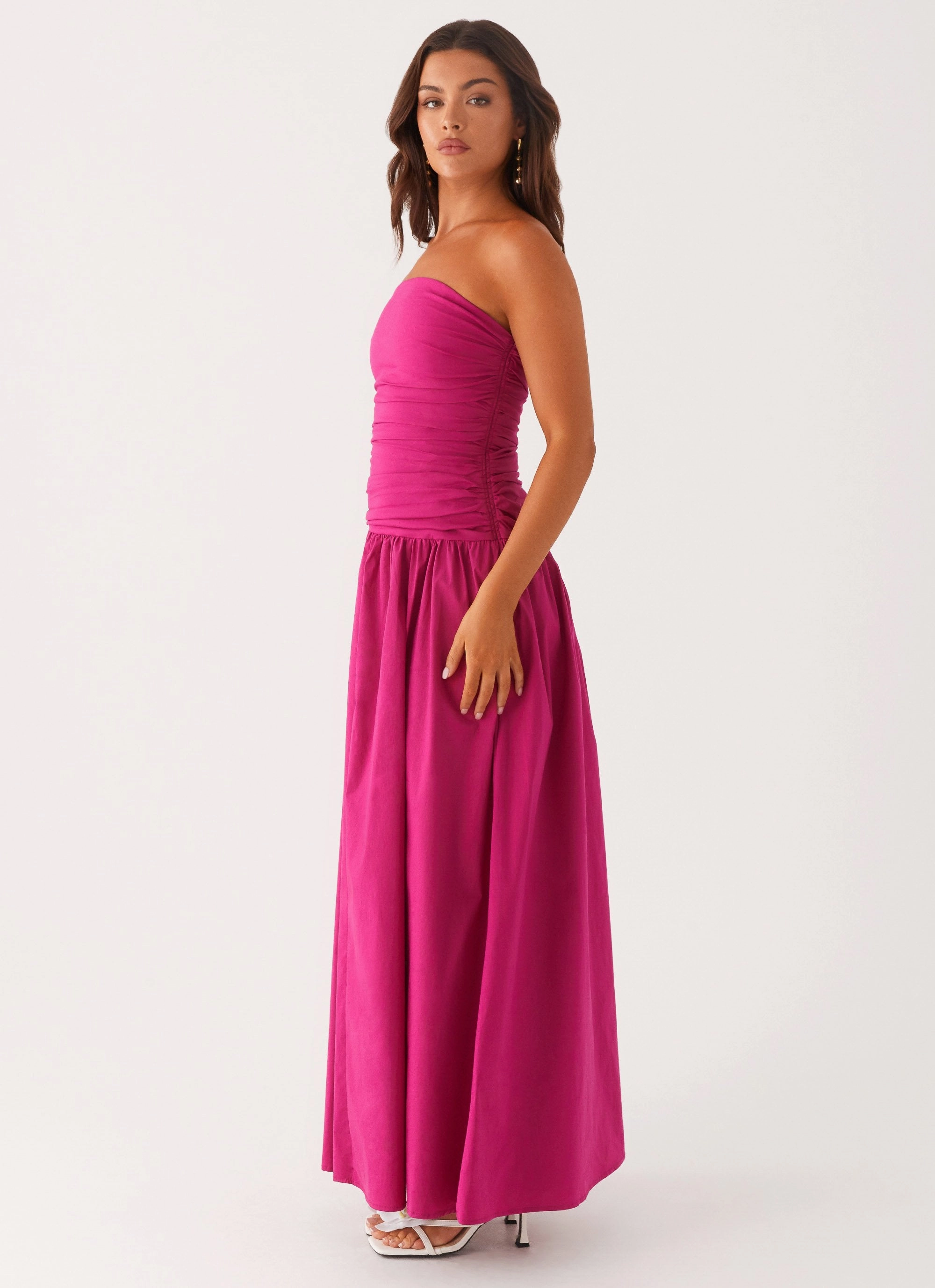 Solid-color Ribbed-Texture Carmel Maxi Dress - Fuchsia