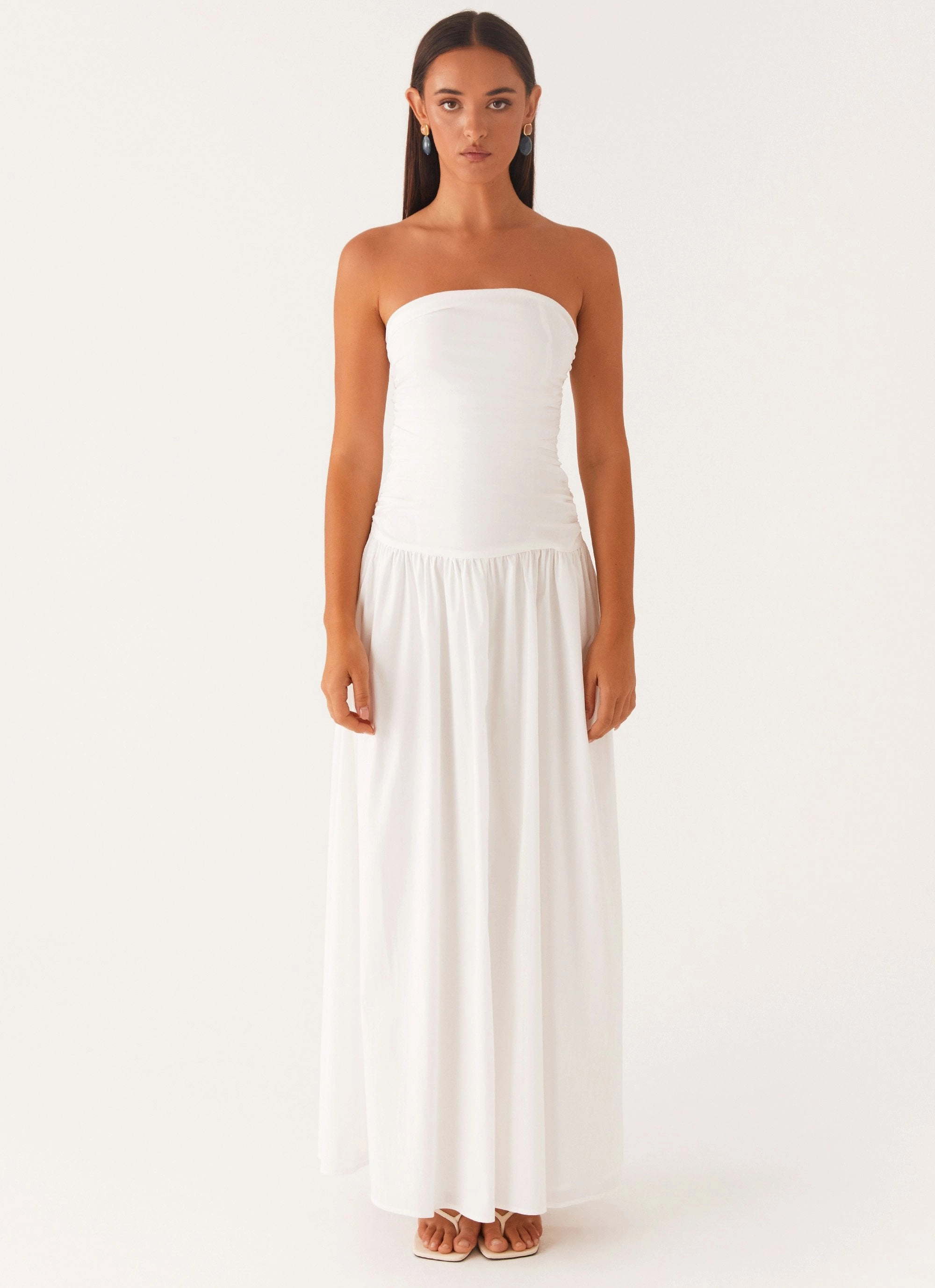Carmel Maxi Dress - White Side-Slit Effortless Waist Design
