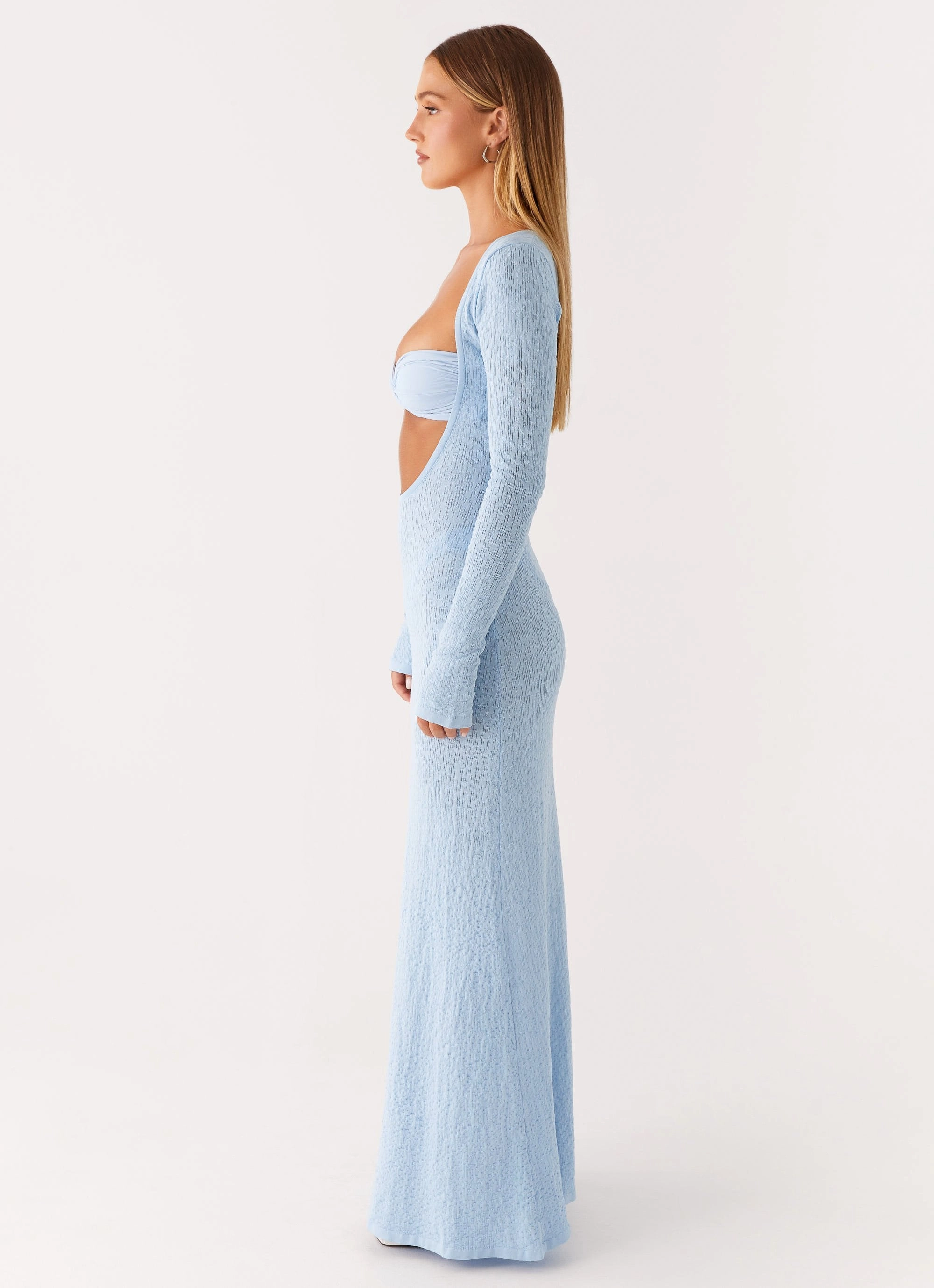 Carnation Long Sleeve Knit Maxi Dress - Blue Relaxed Mood