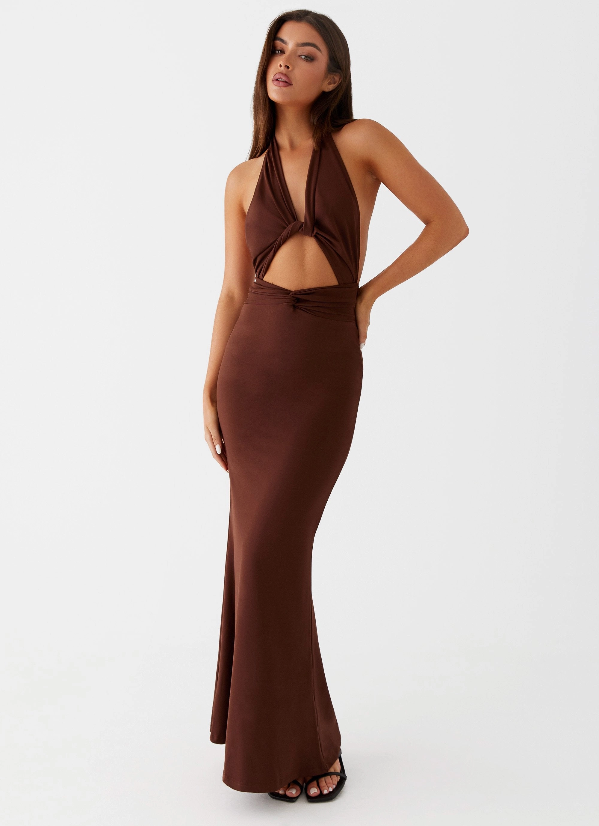 Carolina Twist Maxi Dress - Chocolate Vintage Vibe Glam Feel