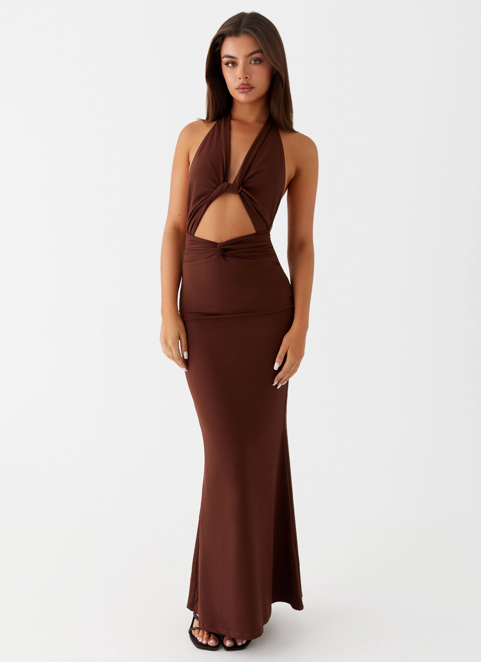 Carolina Twist Maxi Dress - Chocolate Art-Gallery Chic Casual Wear