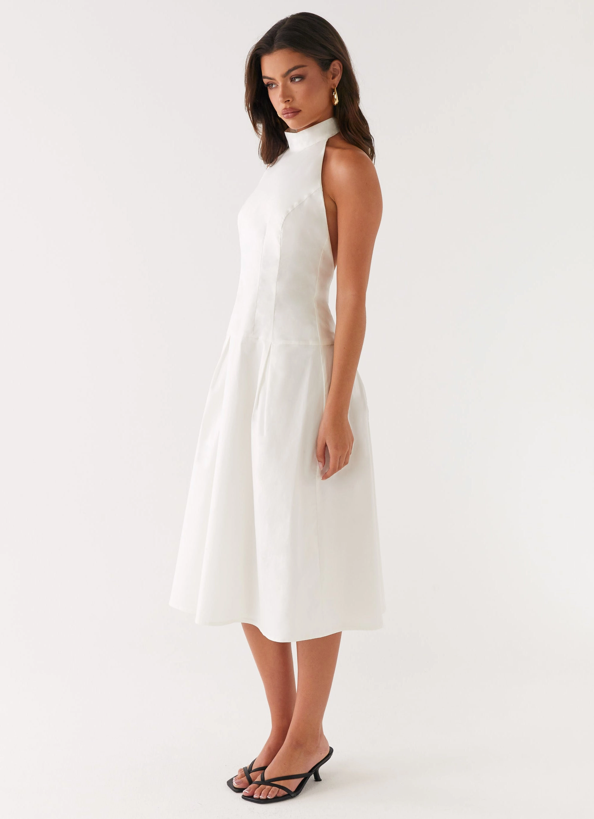Formal-look Calla Halter Midi Dress - White