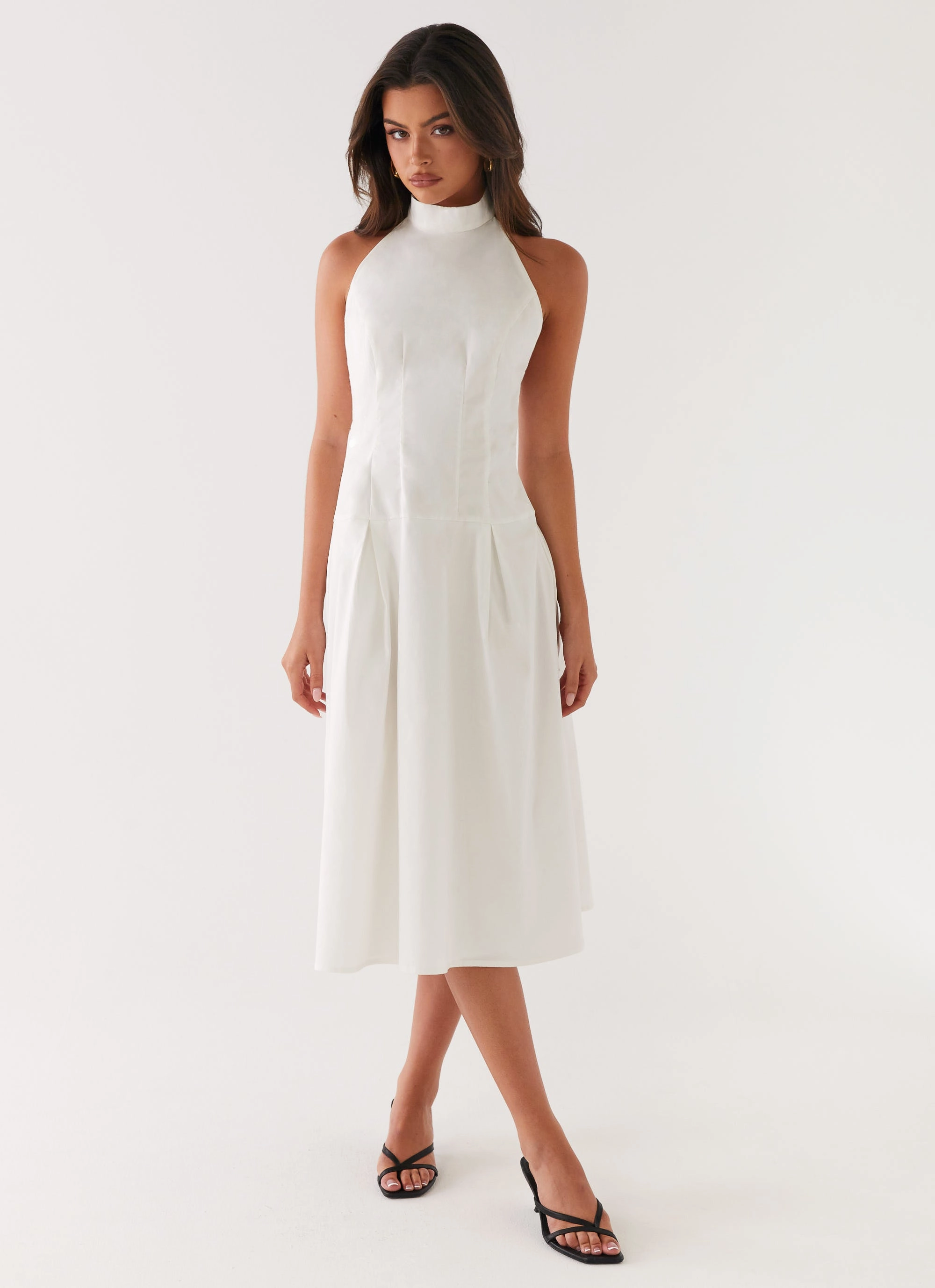 Calla Halter Midi Dress - White Color-Blocked