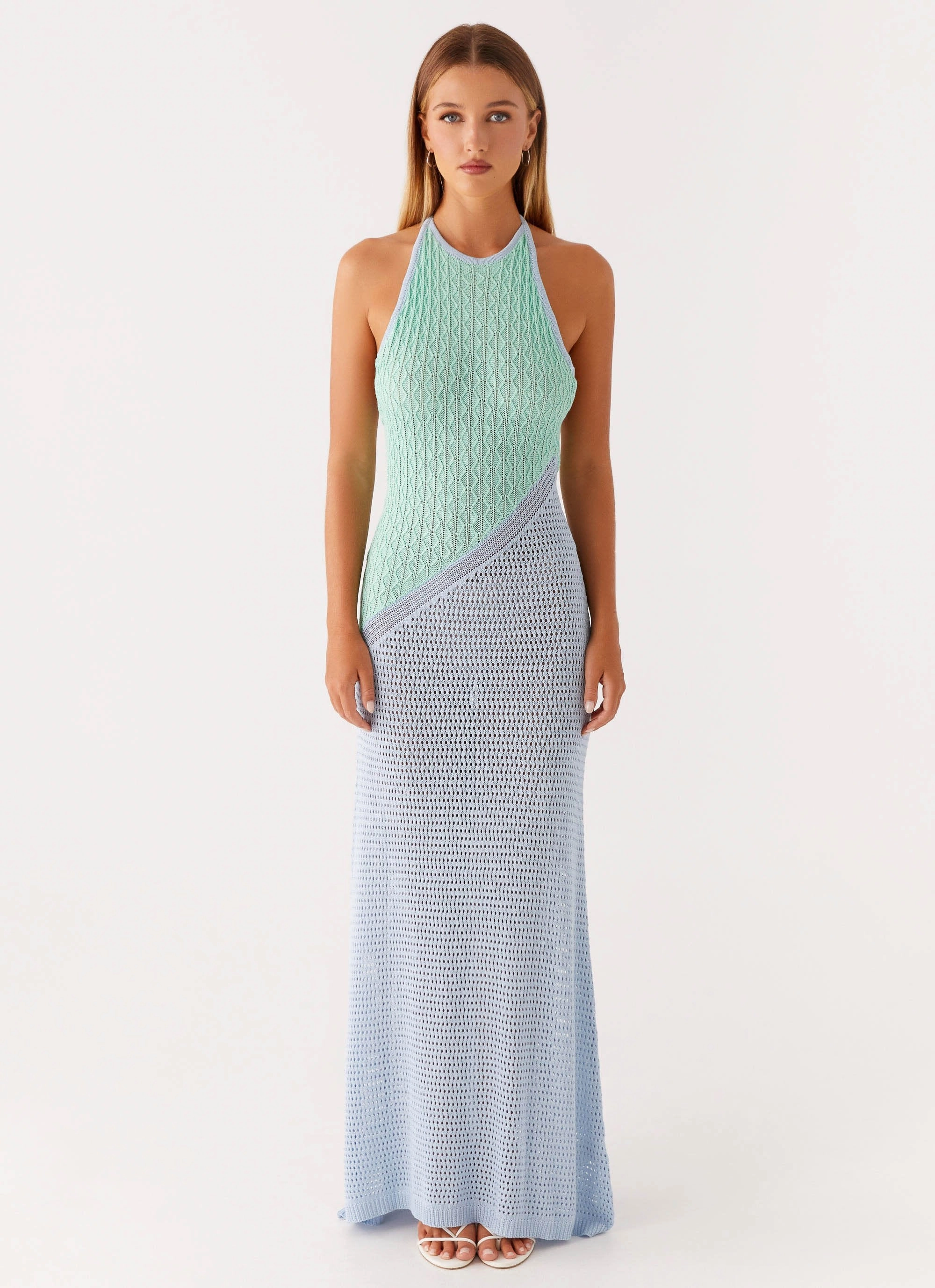 Caspa Crochet Maxi Dress - Multi Brunch Outfit Layered Fabric