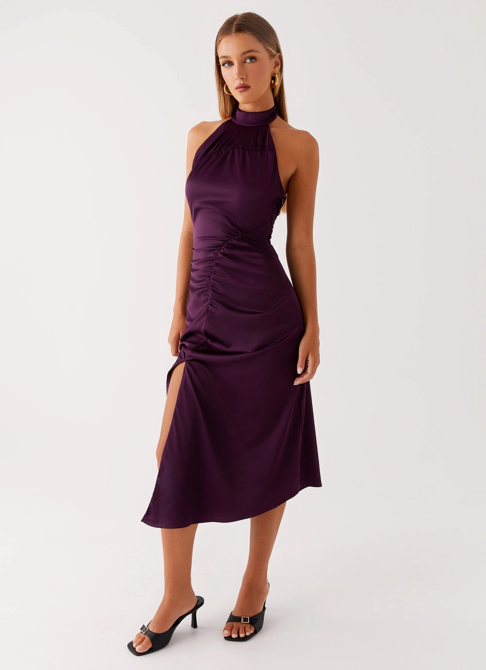 Casta Halterneck Midi Dress - Plum Cozy and Comfortable