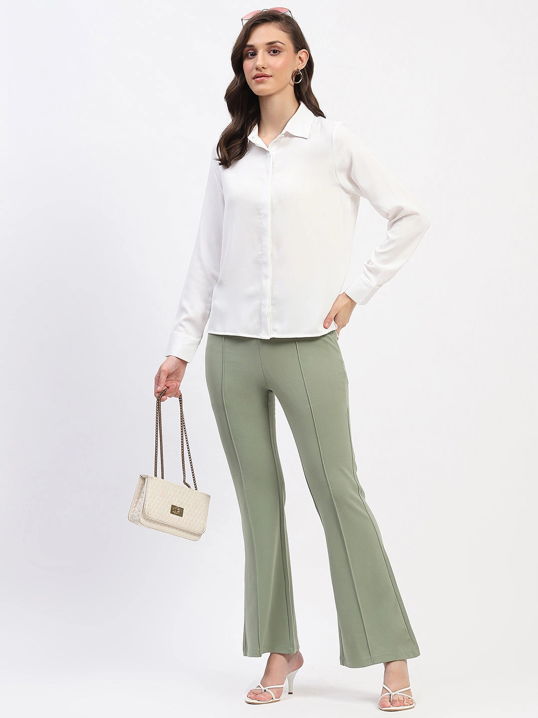 AntiPillingFabric Core Movement Madame Pleated Elasticated Waist Solid Mint Trousers