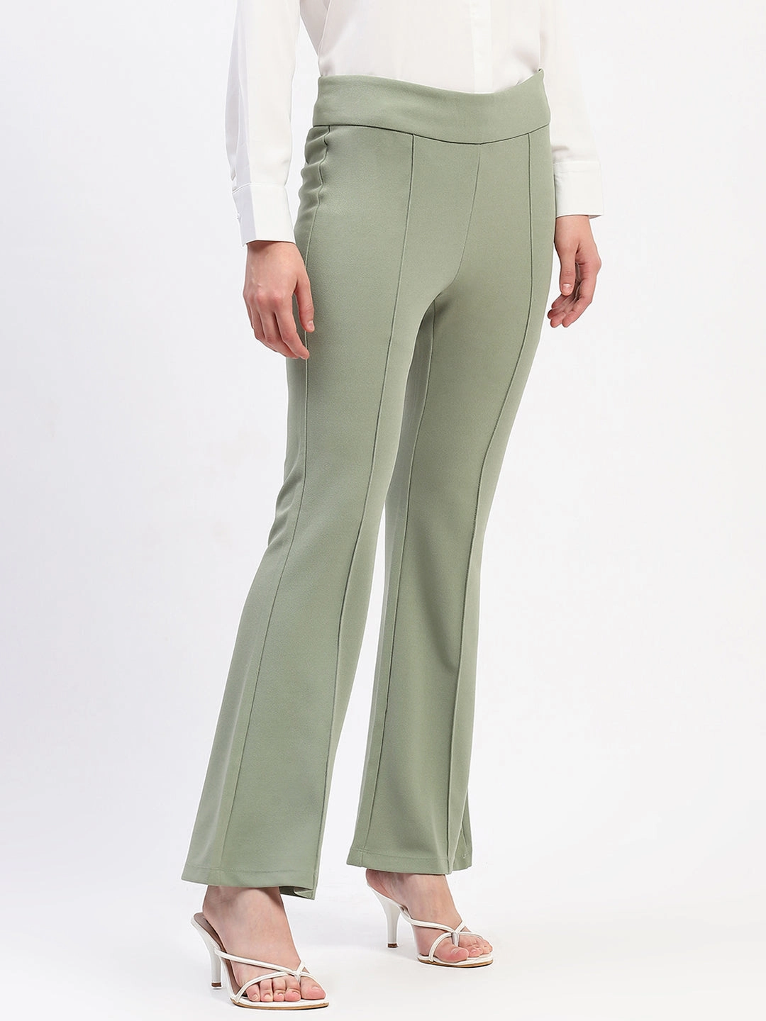 Clean Lines Madame Pleated Elasticated Waist Solid Mint Trousers